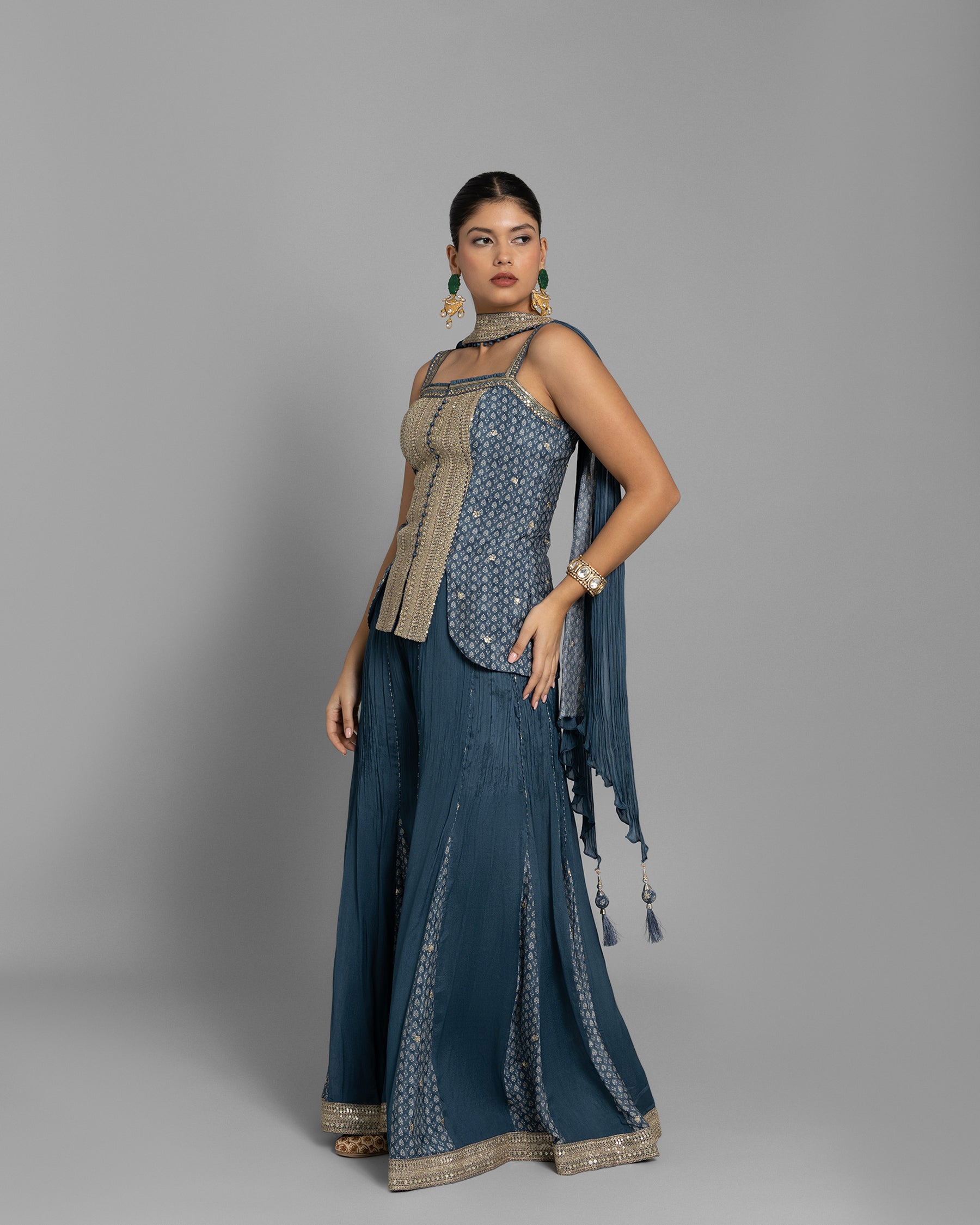 TRADITIONAL BLOCK PRINT PALAZZO SET WITH CHOKER DUPATTA