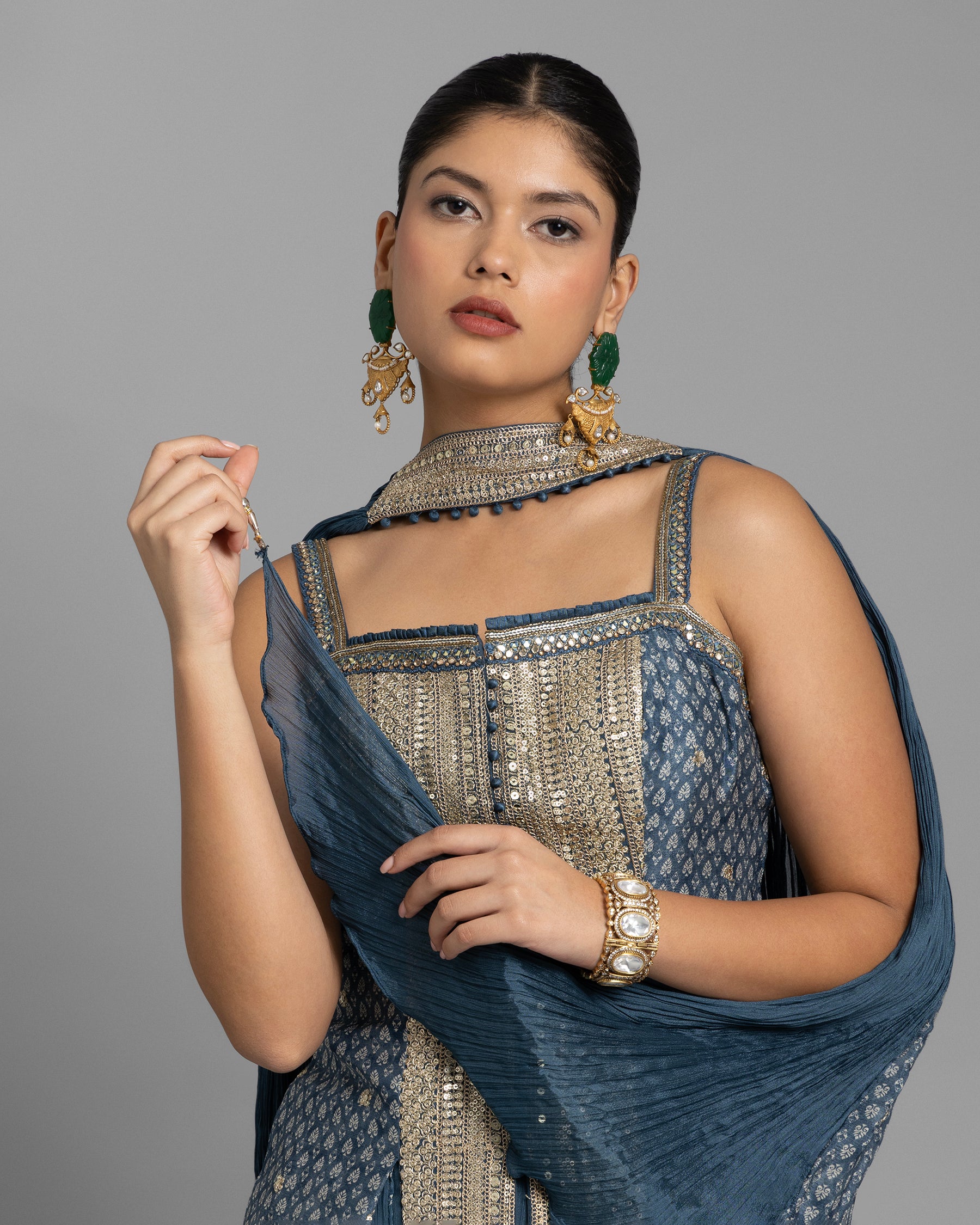 TRADITIONAL BLOCK PRINT PALAZZO SET WITH CHOKER DUPATTA