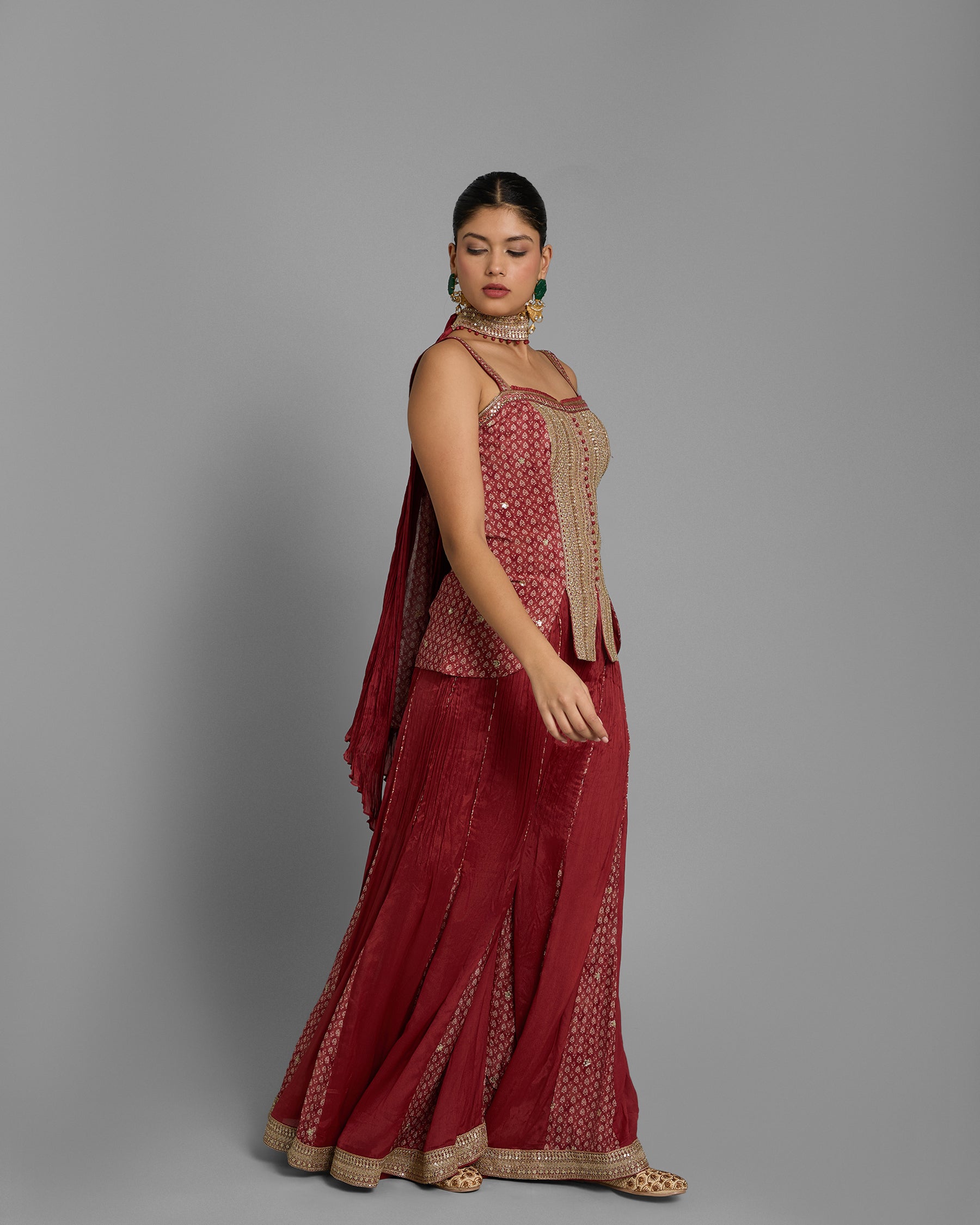 TRADITIONAL BLOCK PRINT PALAZZO SET WITH CHOKER DUPATTA