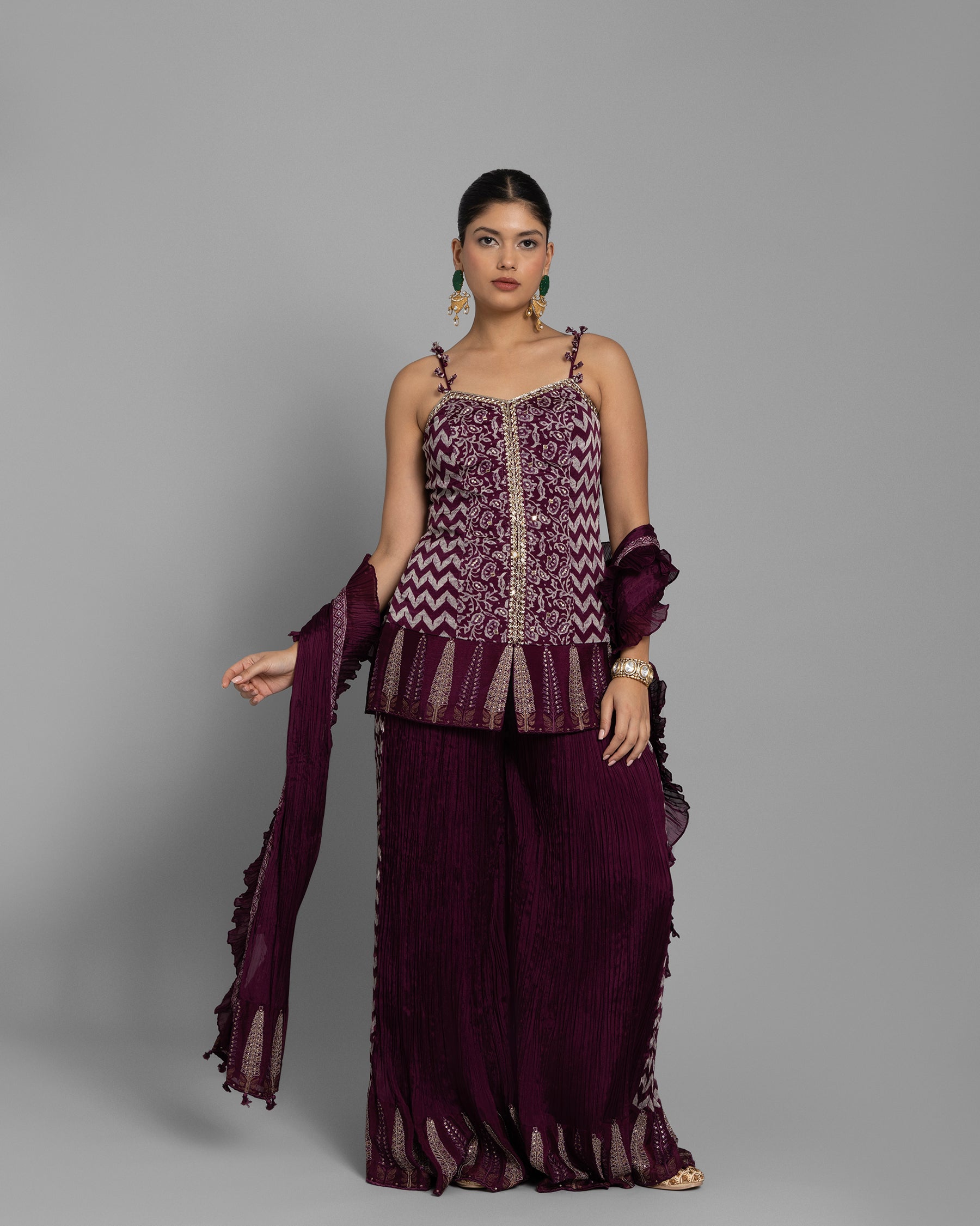 AJRAKH PALAZZO SET WITH RUFFLE DUPATTA