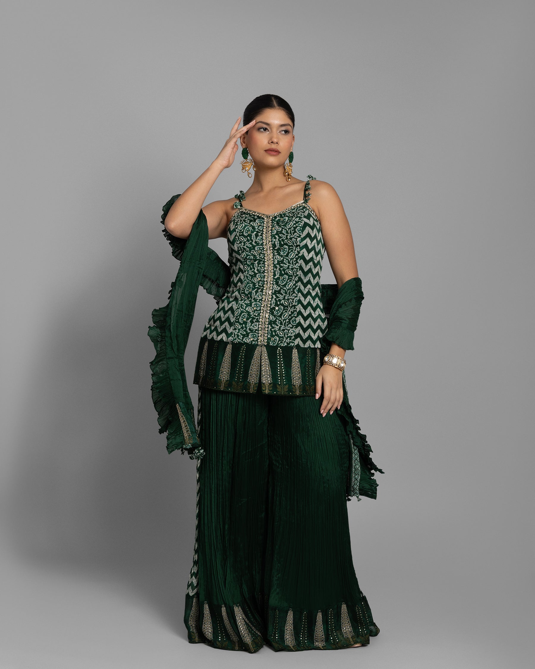 AJRAKH PALAZZO SET WITH RUFFLE DUPATTA