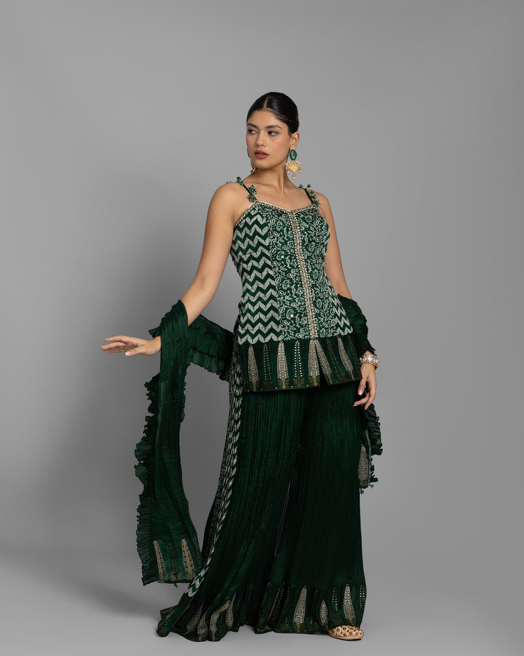 AJRAKH PALAZZO SET WITH RUFFLE DUPATTA