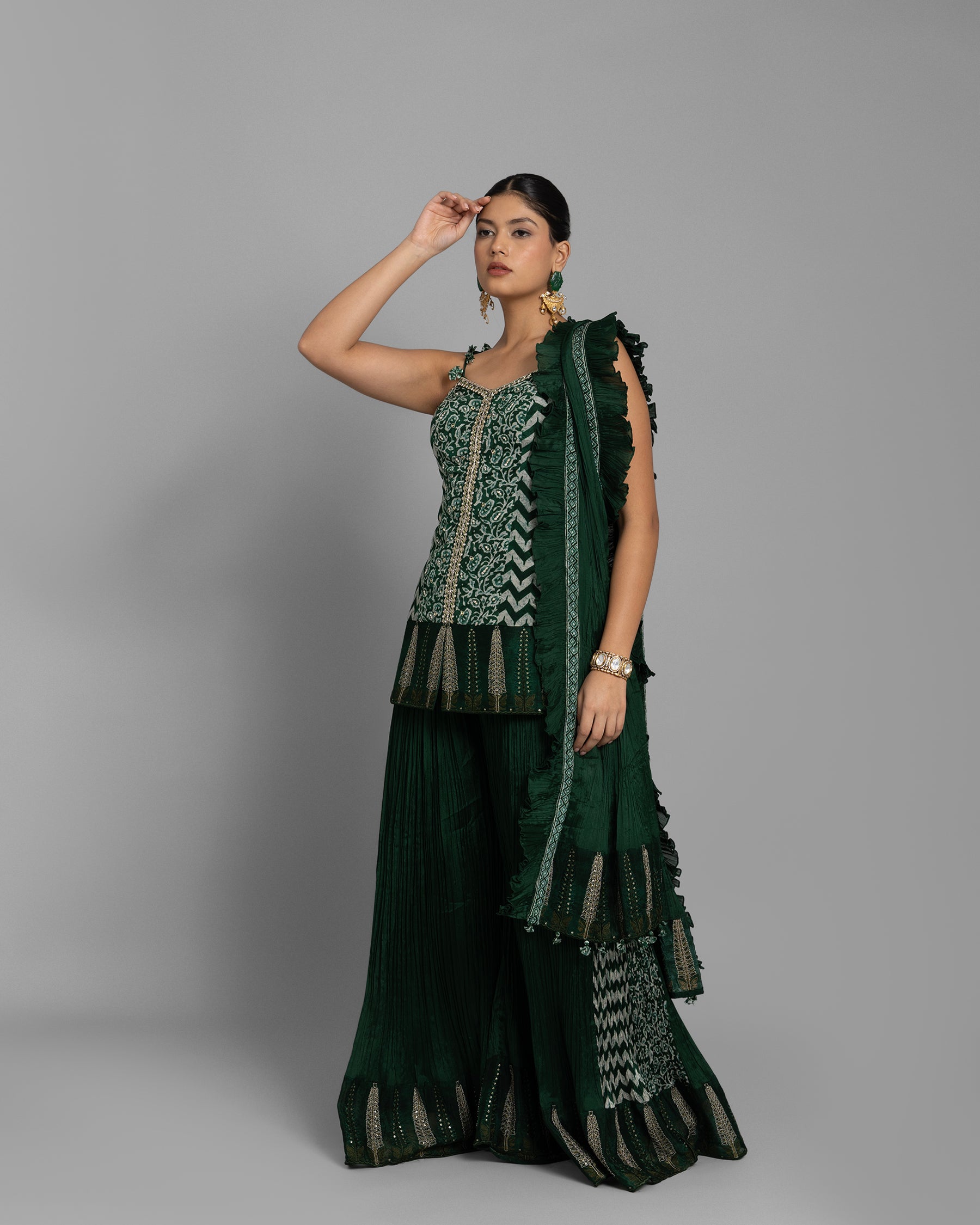 AJRAKH PALAZZO SET WITH RUFFLE DUPATTA