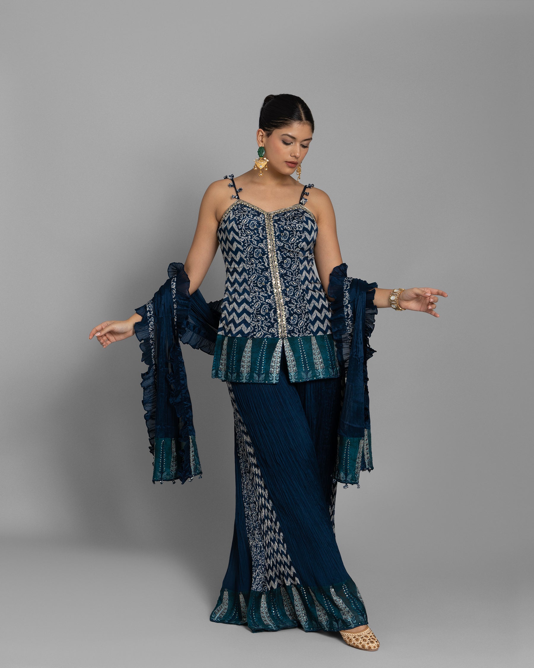 AJRAKH PALAZZO SET WITH RUFFLE DUPATTA