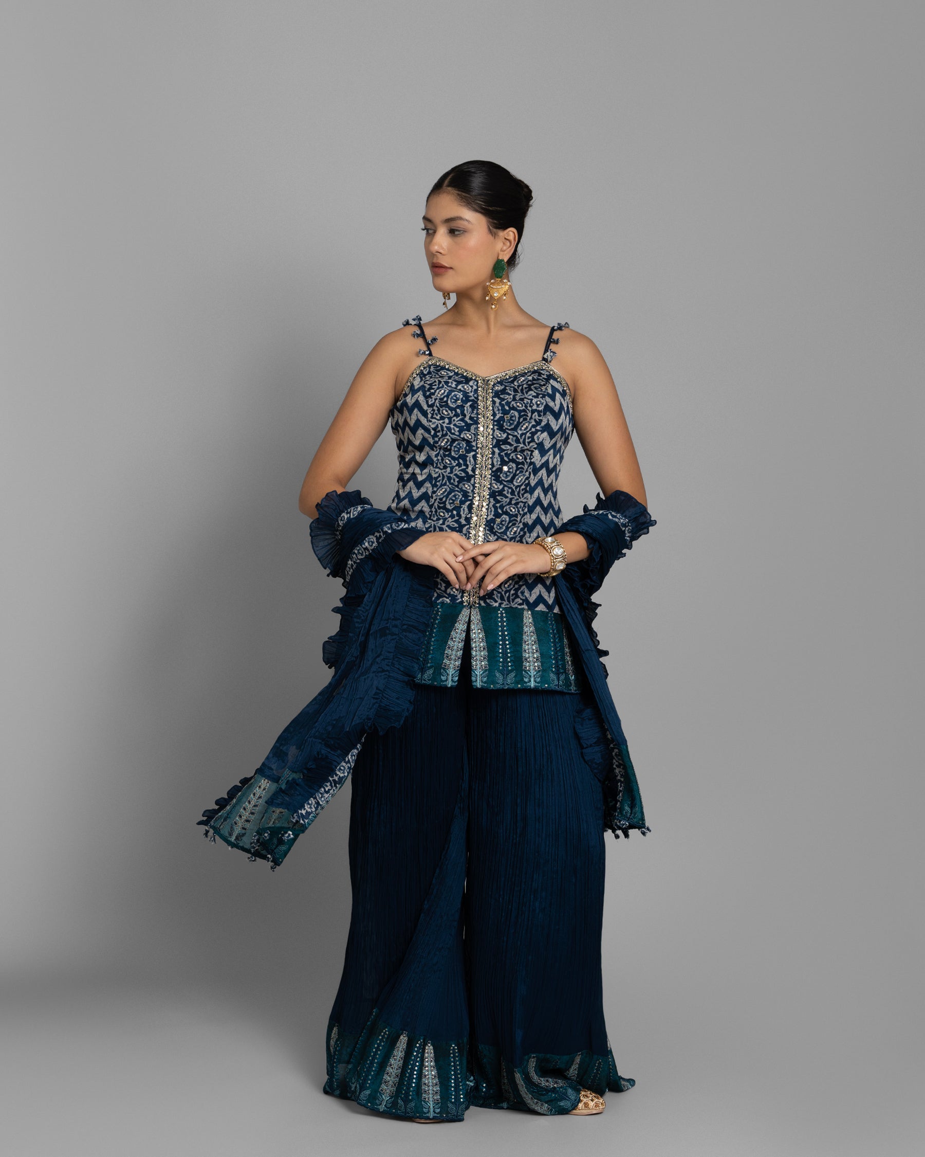 AJRAKH PALAZZO SET WITH RUFFLE DUPATTA