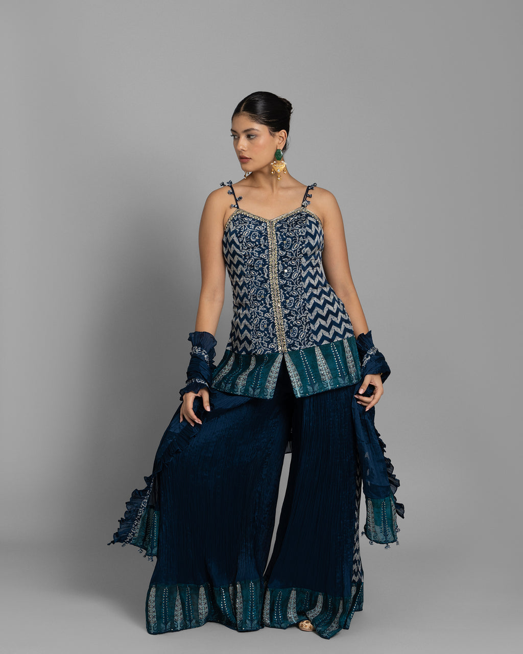 AJRAKH PALAZZO SET WITH RUFFLE DUPATTA