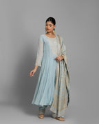 MIST BLUE MULMUL ANARKALI SET