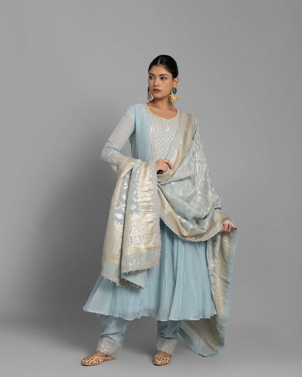 MIST BLUE MULMUL ANARKALI SET