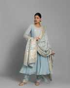 MIST BLUE MULMUL ANARKALI SET
