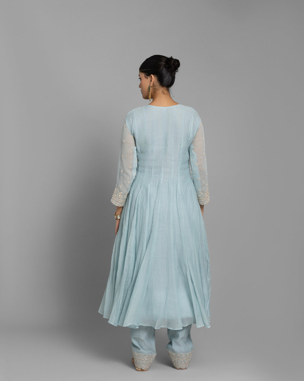 MIST BLUE MULMUL ANARKALI SET