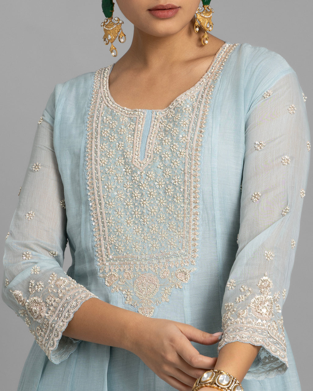 MIST BLUE MULMUL ANARKALI SET