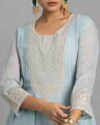 MIST BLUE MULMUL ANARKALI SET
