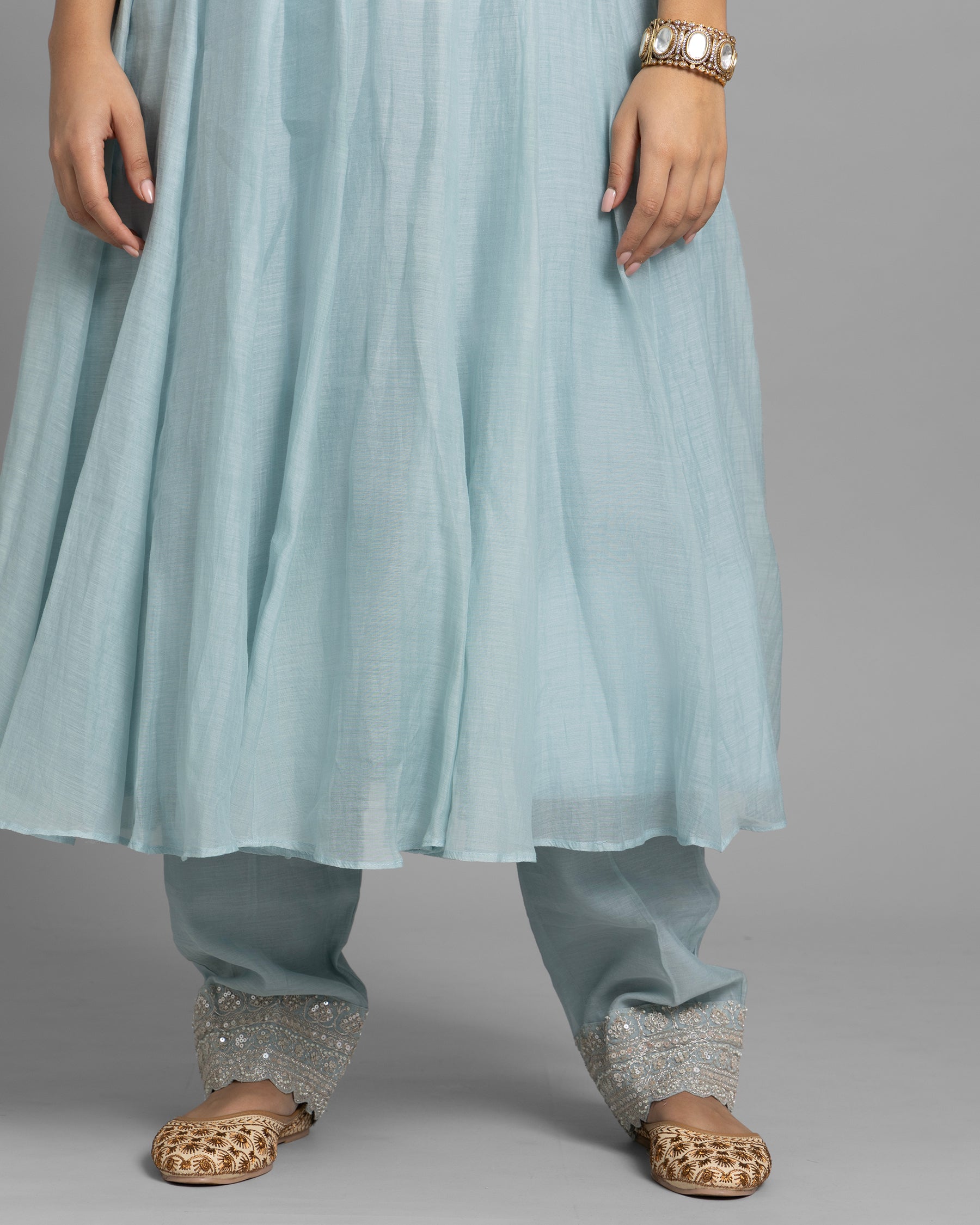 MIST BLUE MULMUL ANARKALI SET