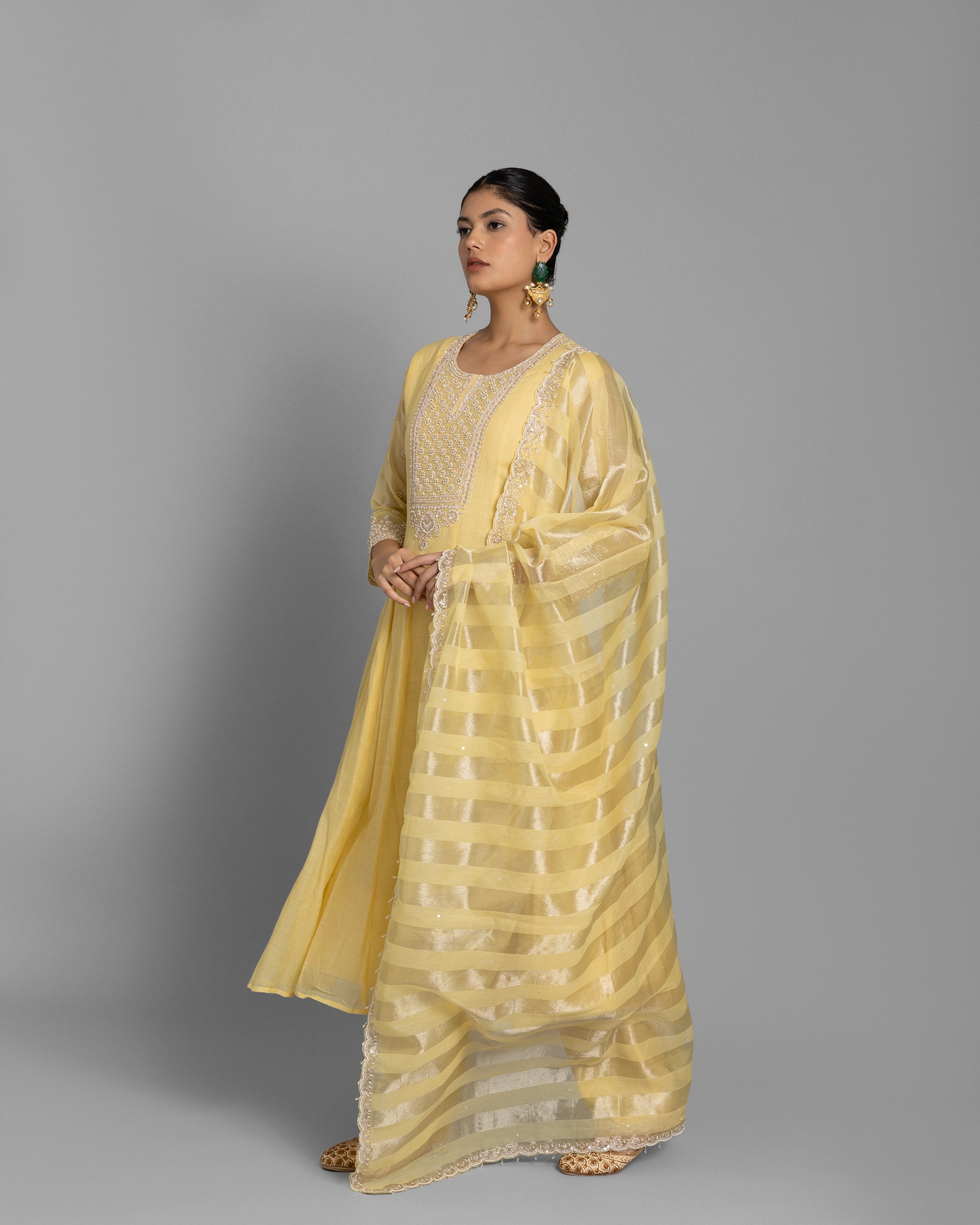 CANARY YELLOW MULMUL ANARKALI SET