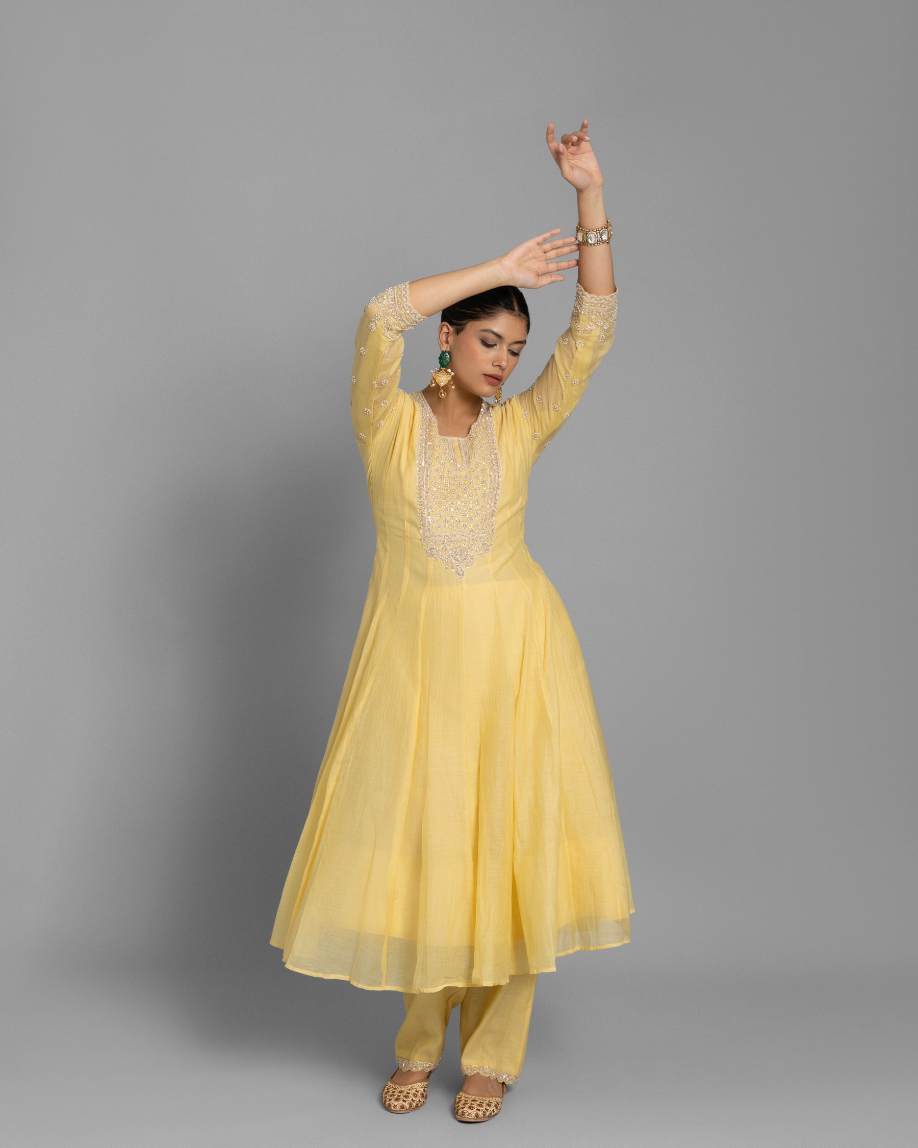 CANARY YELLOW MULMUL ANARKALI SET