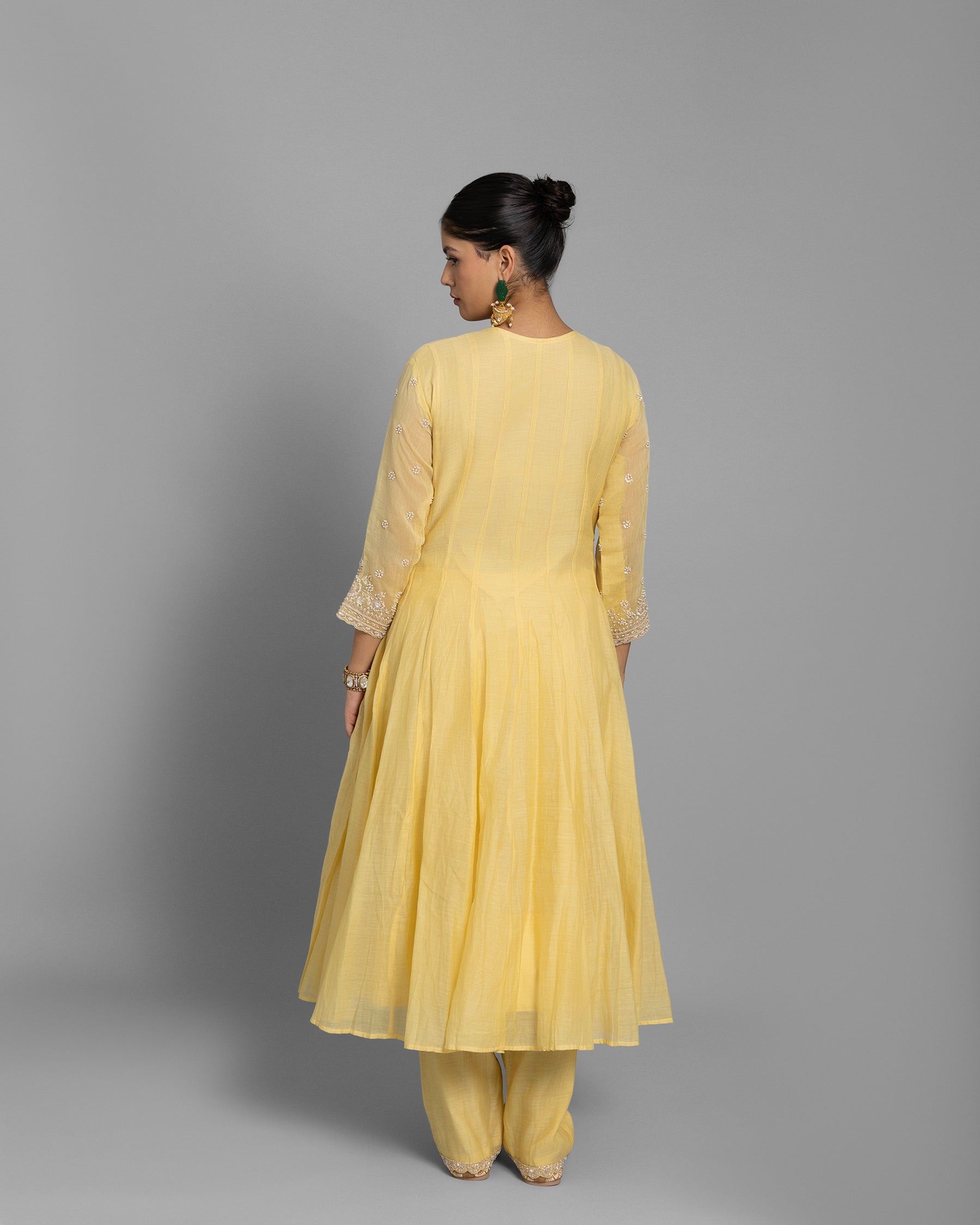 CANARY YELLOW MULMUL ANARKALI SET