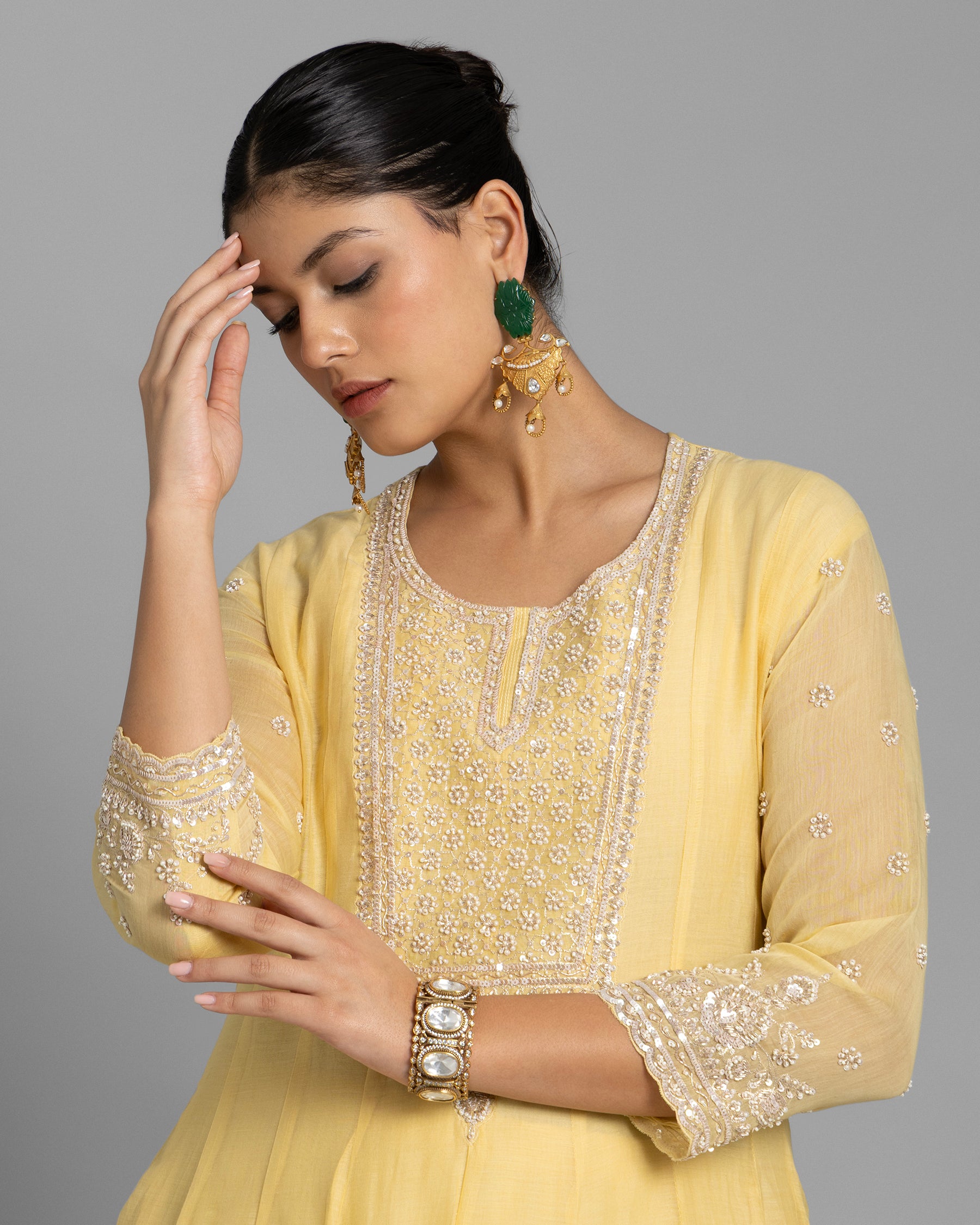 CANARY YELLOW MULMUL ANARKALI SET