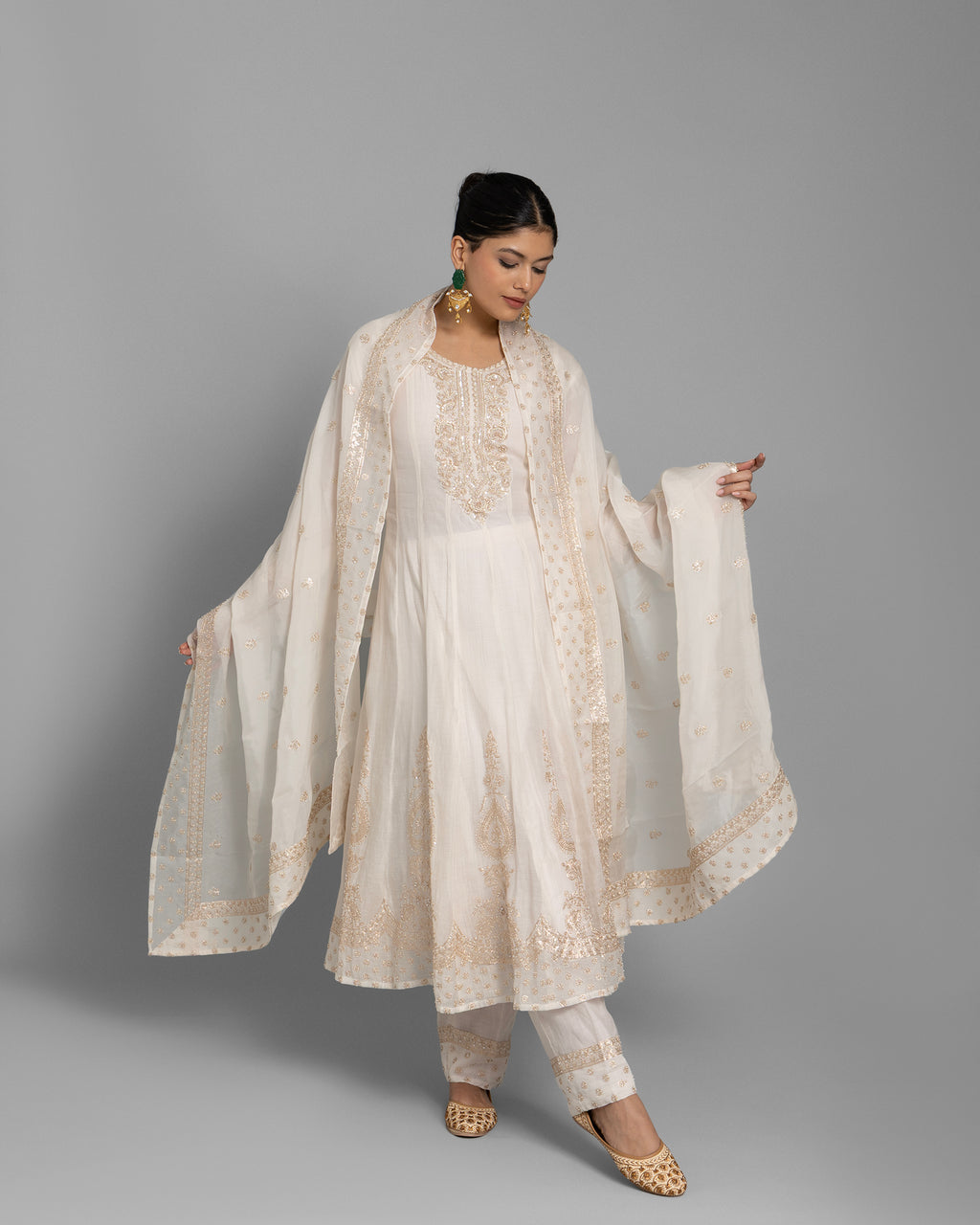 IVORY PITTA WORK MUL ANARKALI SET