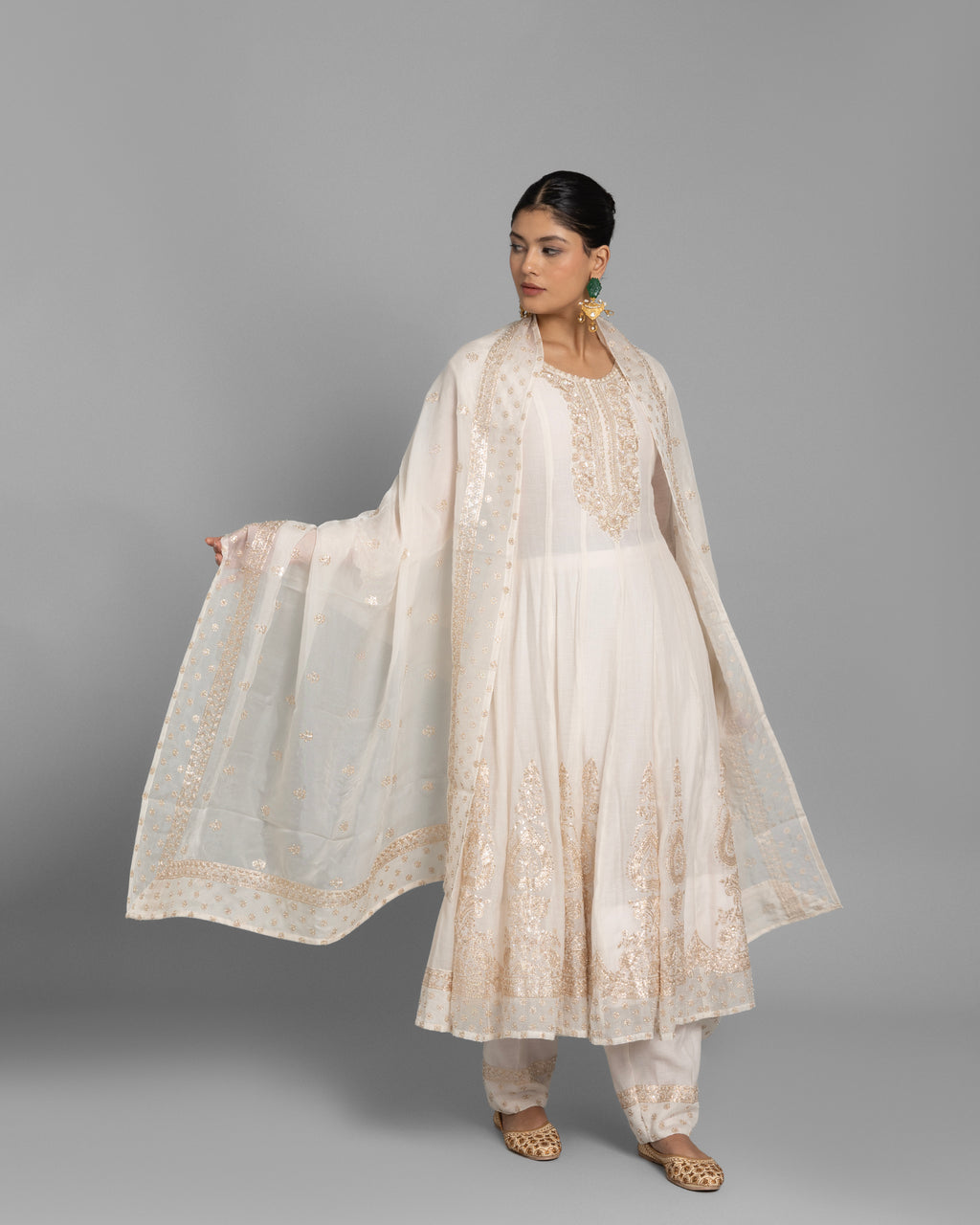 IVORY PITTA WORK MUL ANARKALI SET