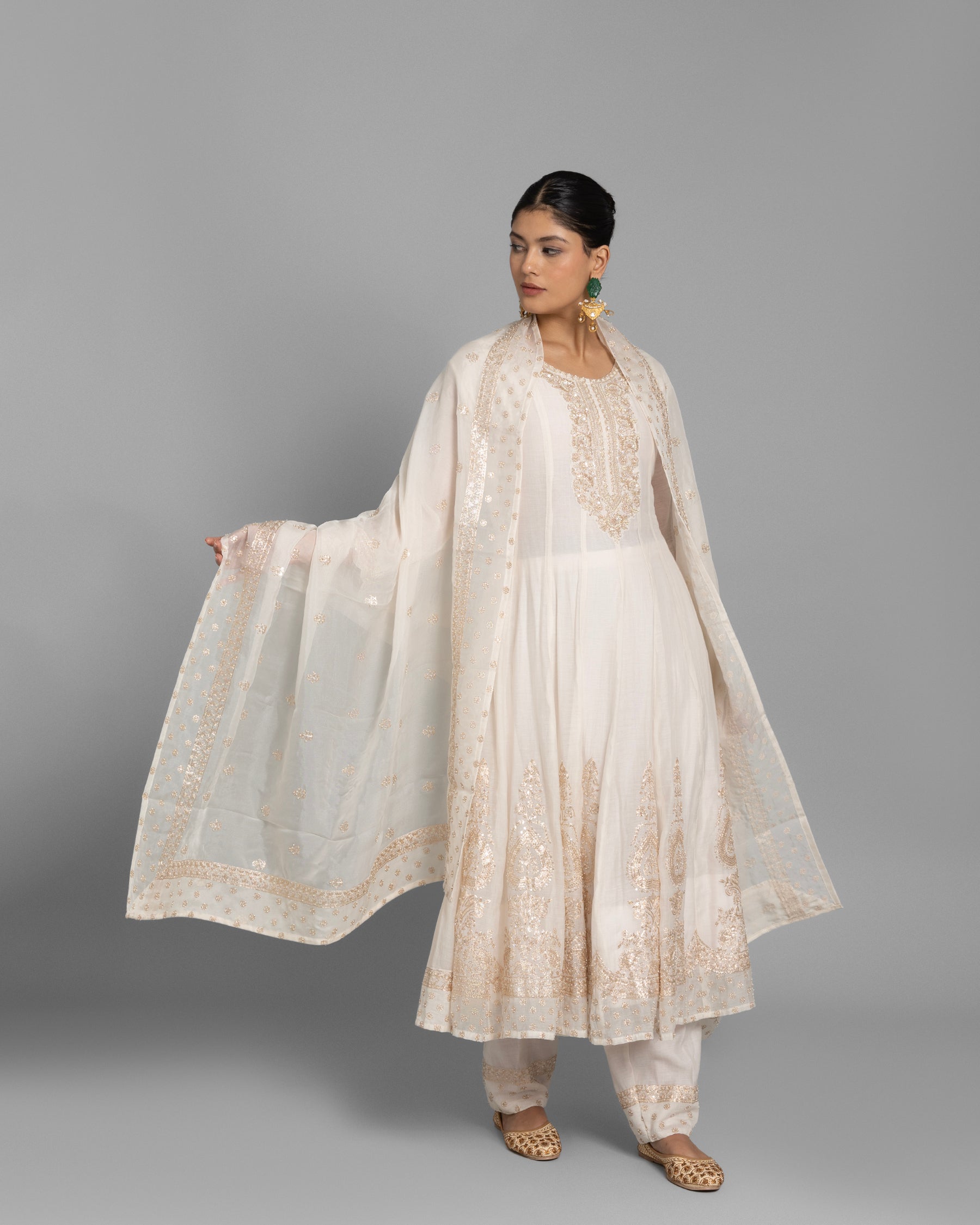 IVORY PITTA WORK MUL ANARKALI SET