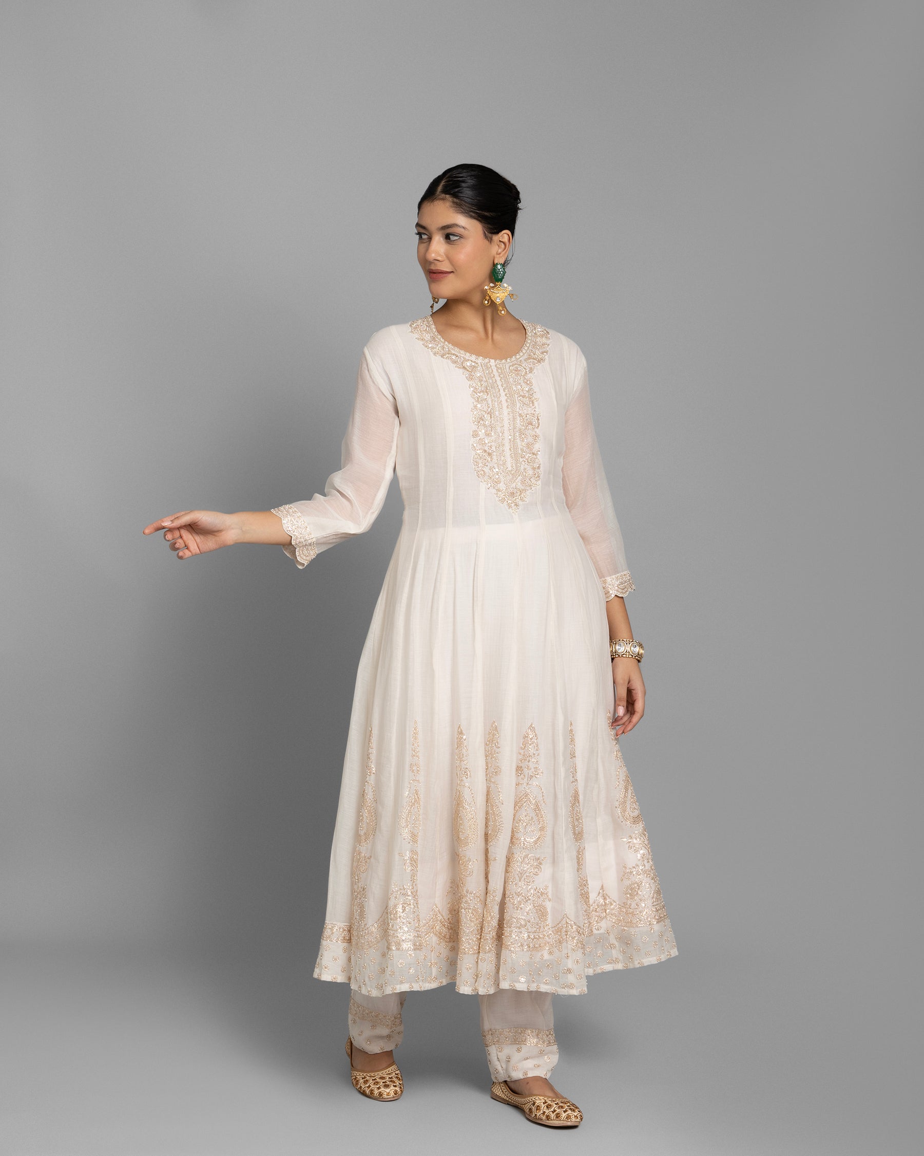 IVORY PITTA WORK MUL ANARKALI SET