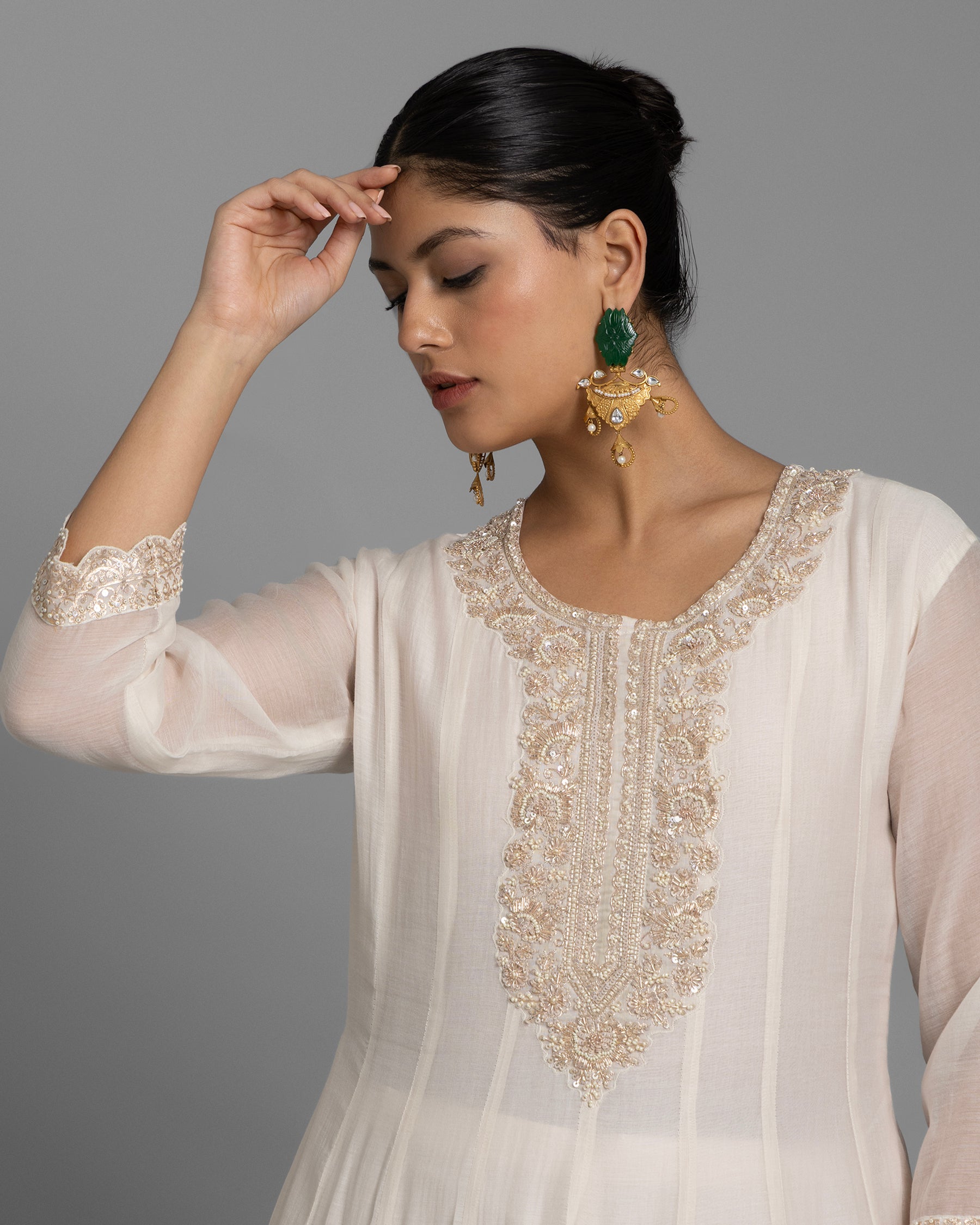 IVORY PITTA WORK MUL ANARKALI SET
