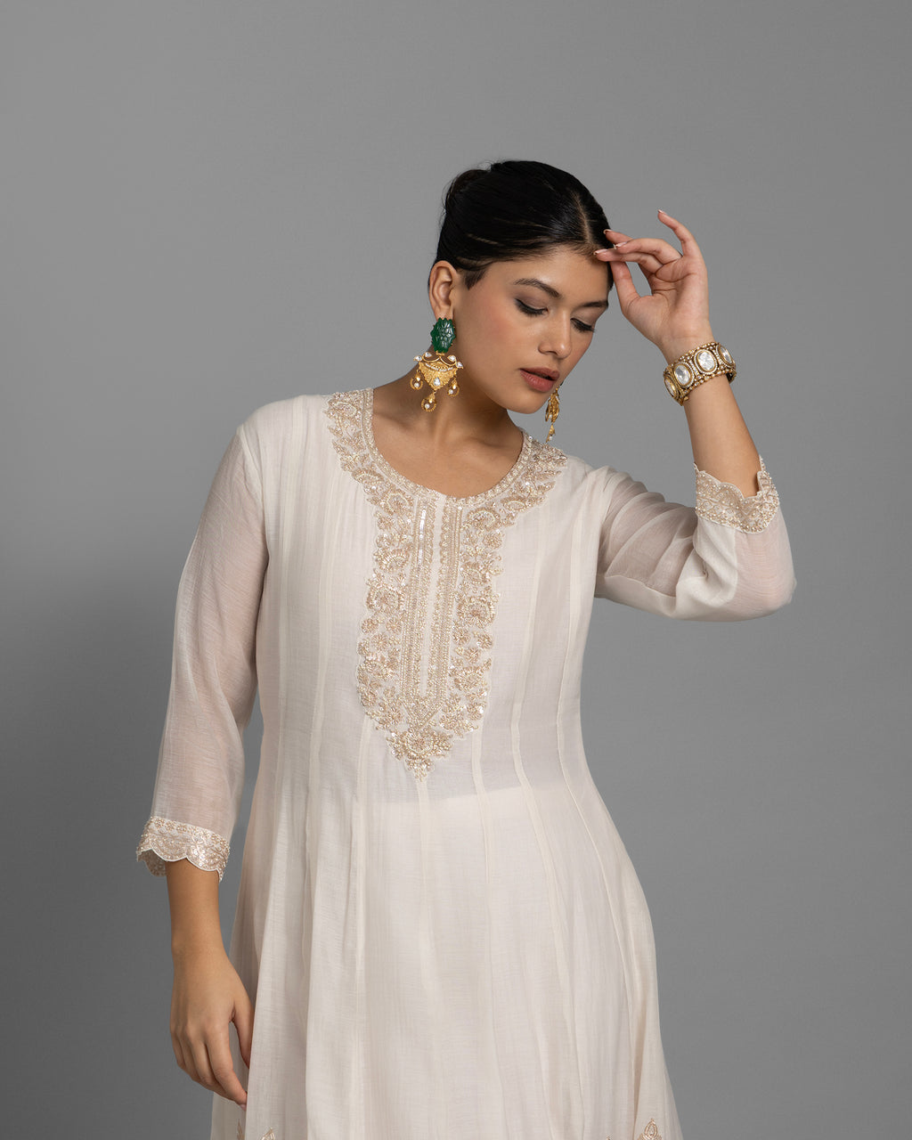 IVORY PITTA WORK MUL ANARKALI SET