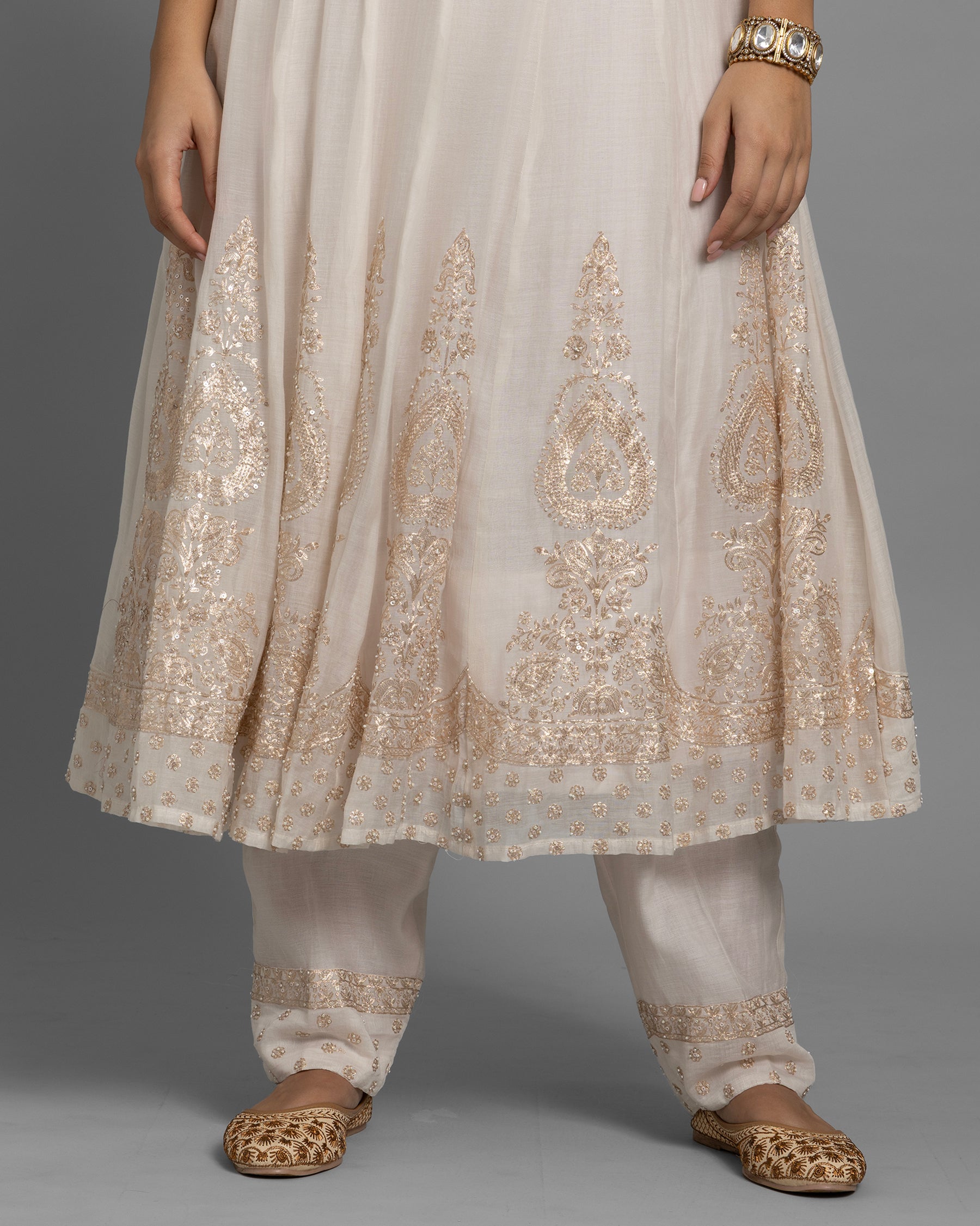 IVORY PITTA WORK MUL ANARKALI SET
