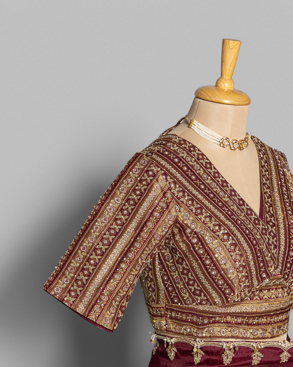 WINE ORGANZA SAREE WITH BANARASI WOVEN BLOUSE