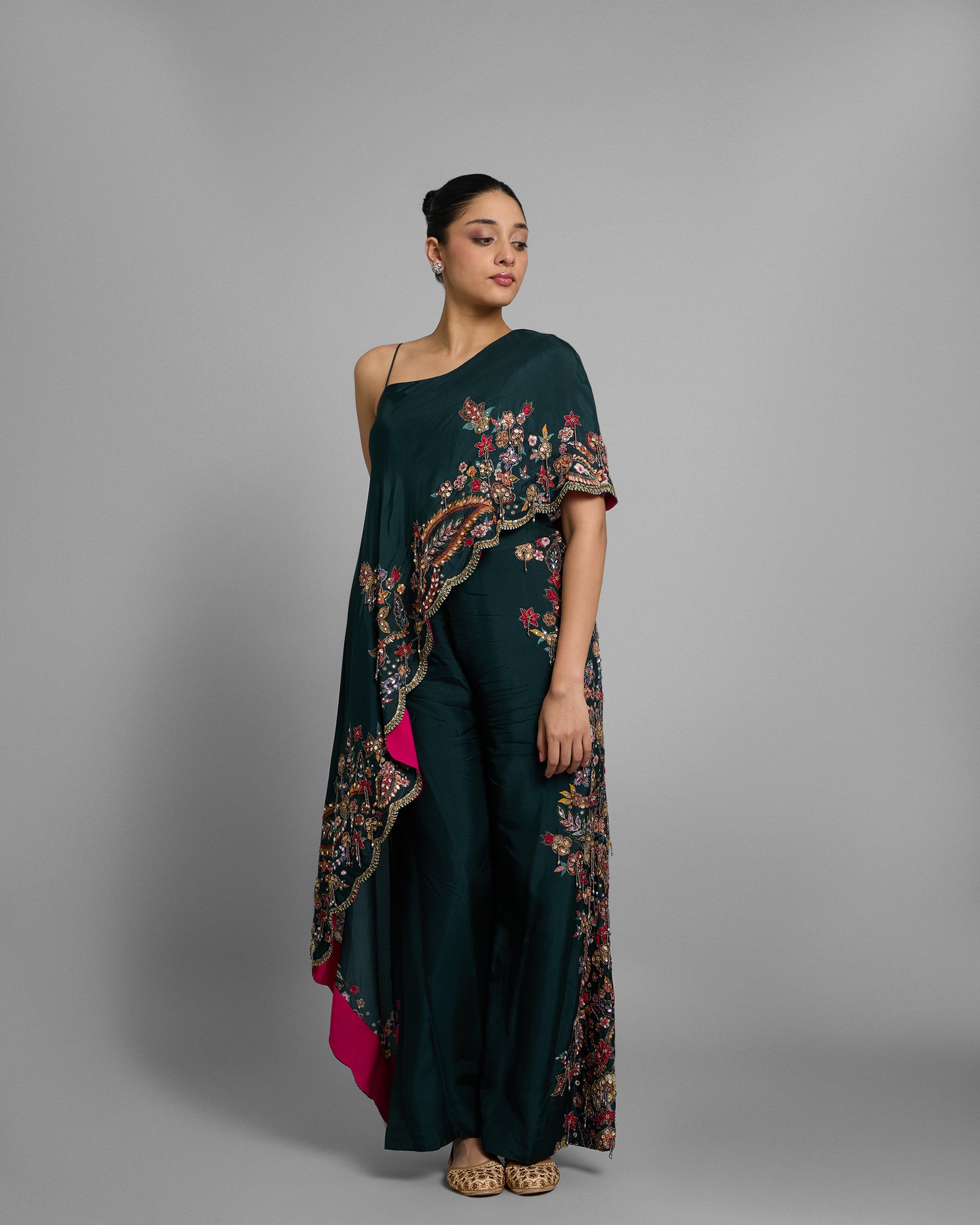 POISON GREEN ASYMMETRIC ONE-SHOULDER ENSEMBLE