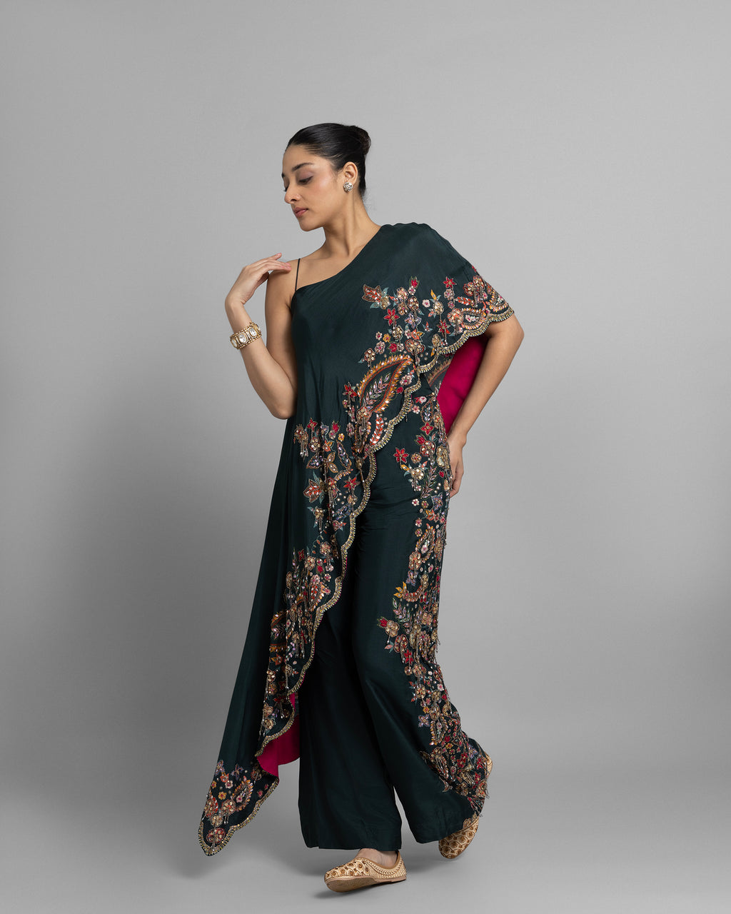 POISON GREEN ASYMMETRIC ONE-SHOULDER ENSEMBLE