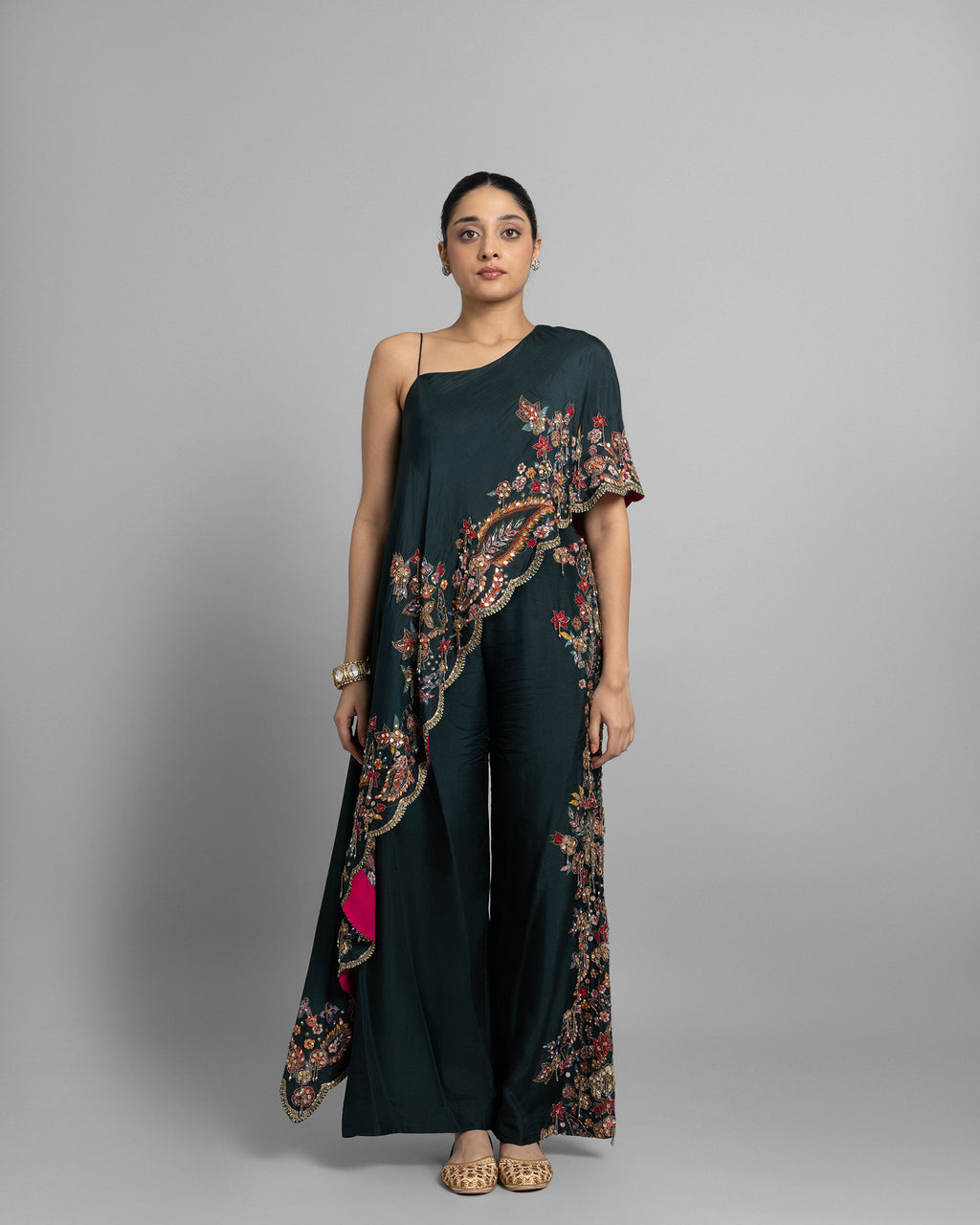 POISON GREEN ASYMMETRIC ONE-SHOULDER ENSEMBLE