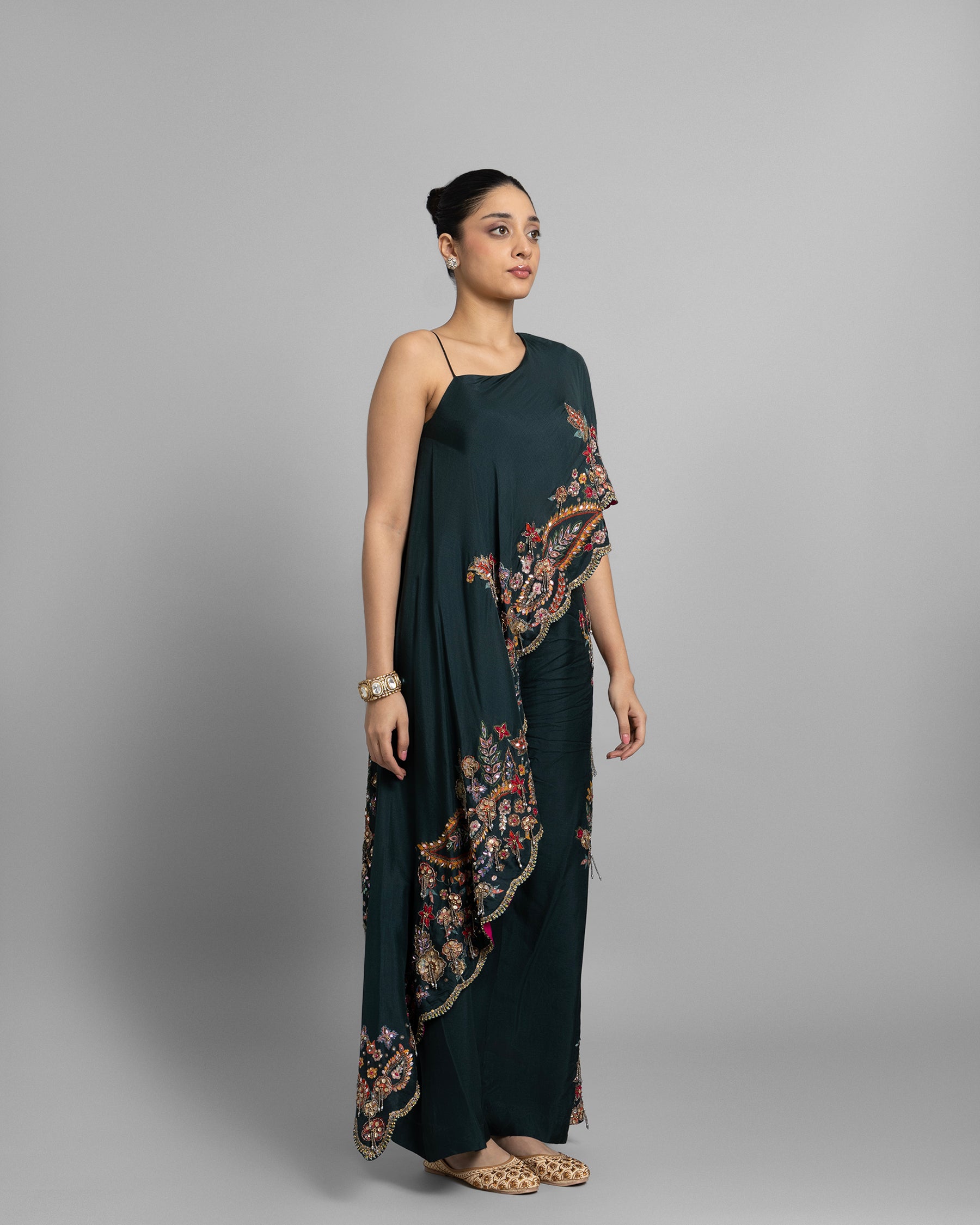 POISON GREEN ASYMMETRIC ONE-SHOULDER ENSEMBLE