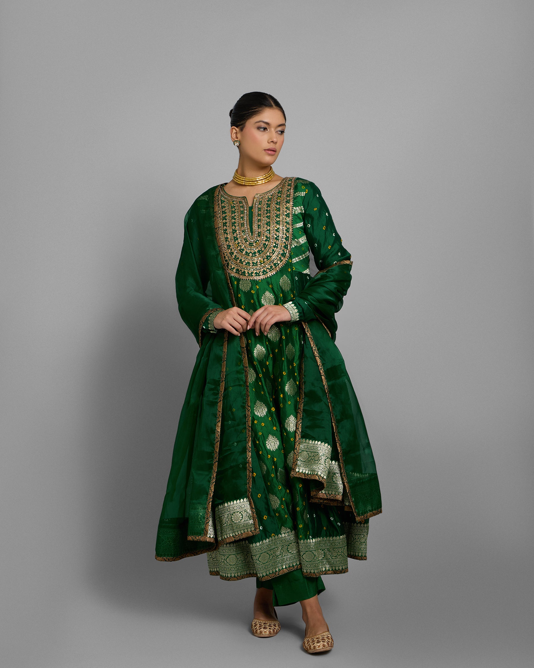 EMERALD GREEN BANARASI ANARKALI SET