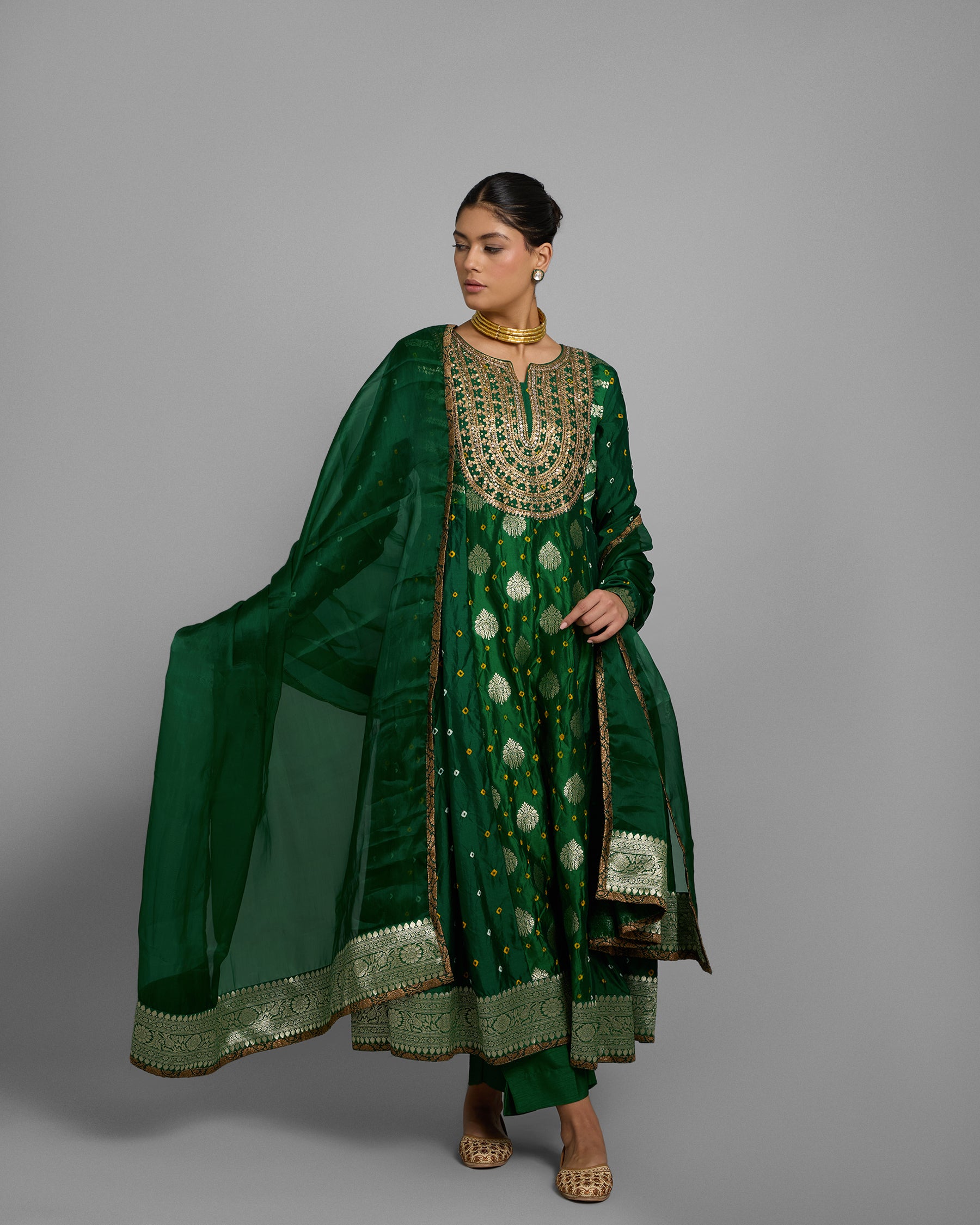 EMERALD GREEN BANARASI ANARKALI SET