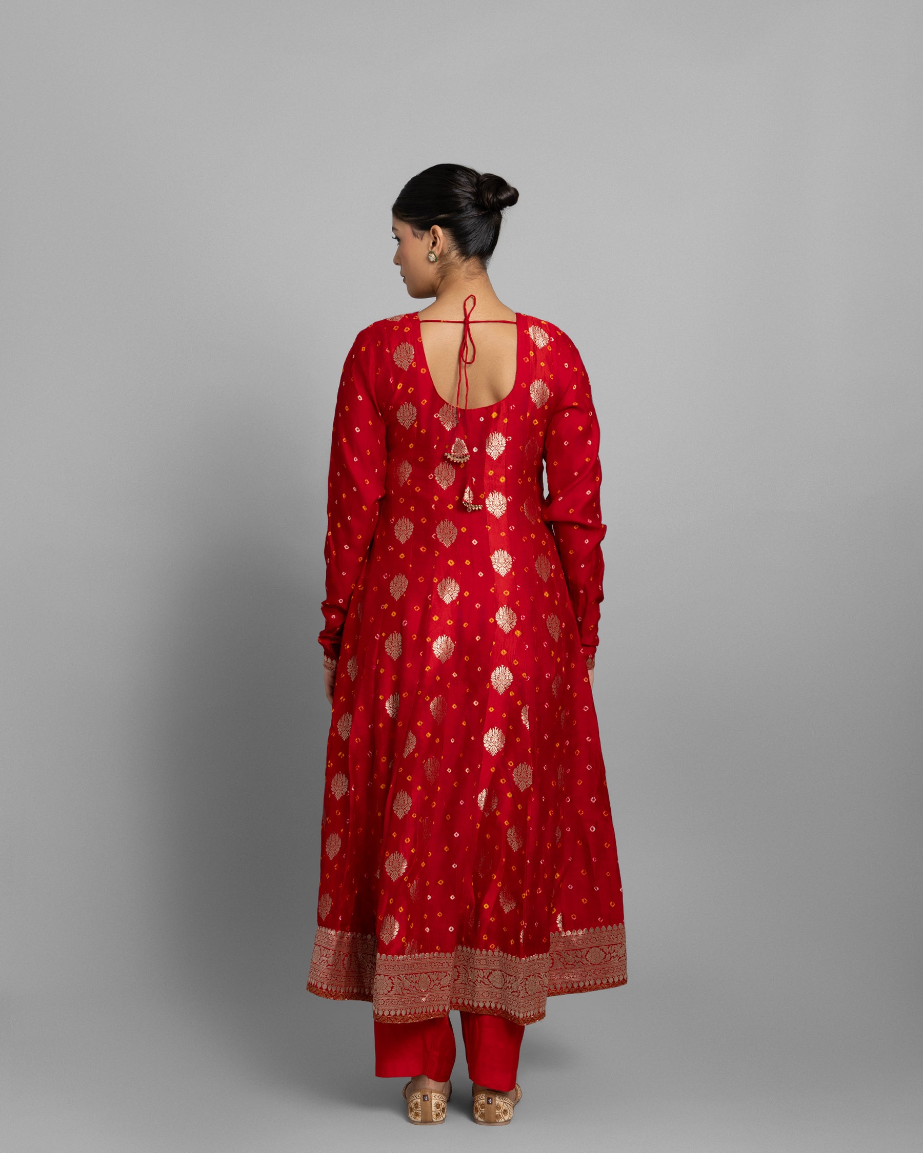 CRIMSON BANARASI BANDHEJ ANGARAKHA ANARKALI ENSEMBLE
