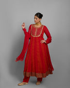 RED CHIFFON GEORGETTE ANARKALI ENSEMBLE