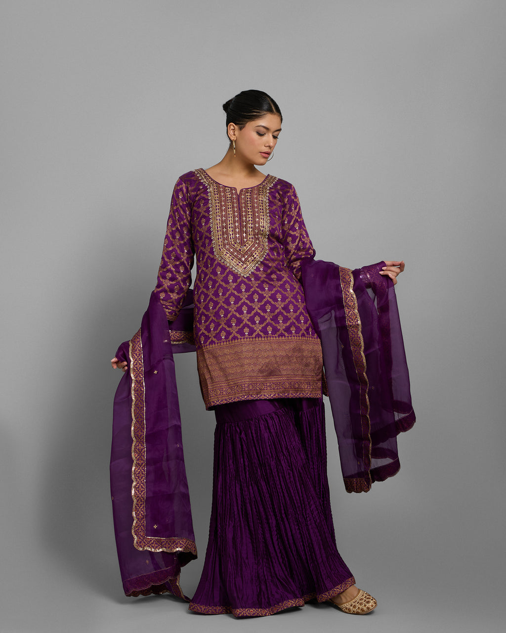 PURPLE BROCADE GHARARA SET