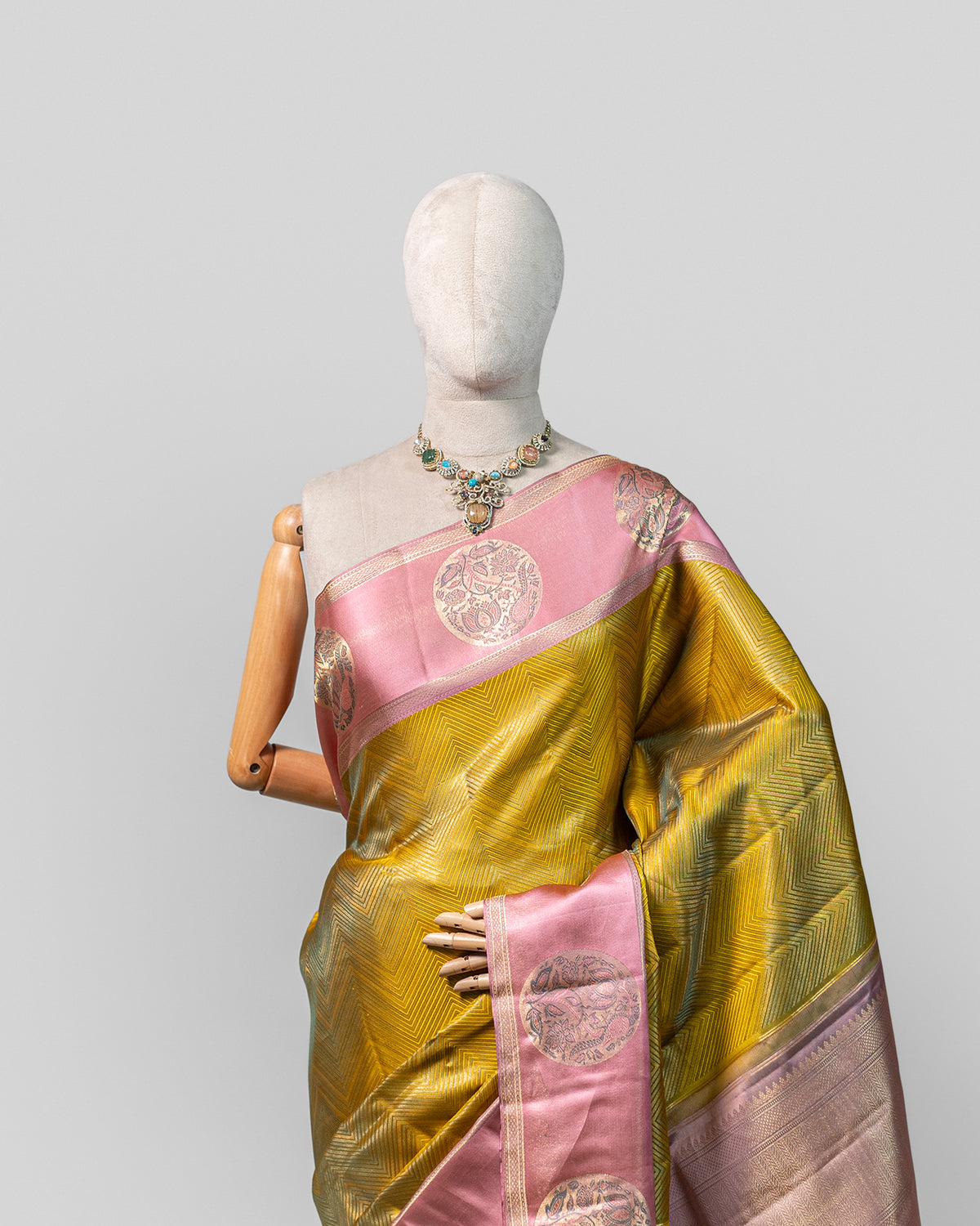 AMBER & BLUSH PINK KANJEEVARAM SILK SAREE