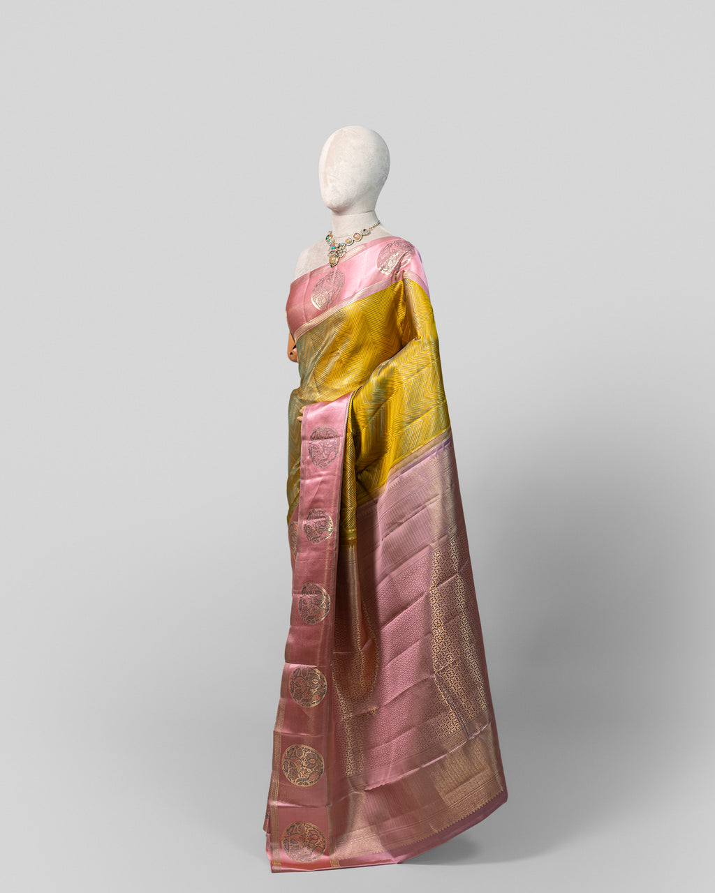 AMBER & BLUSH PINK KANJEEVARAM SILK SAREE