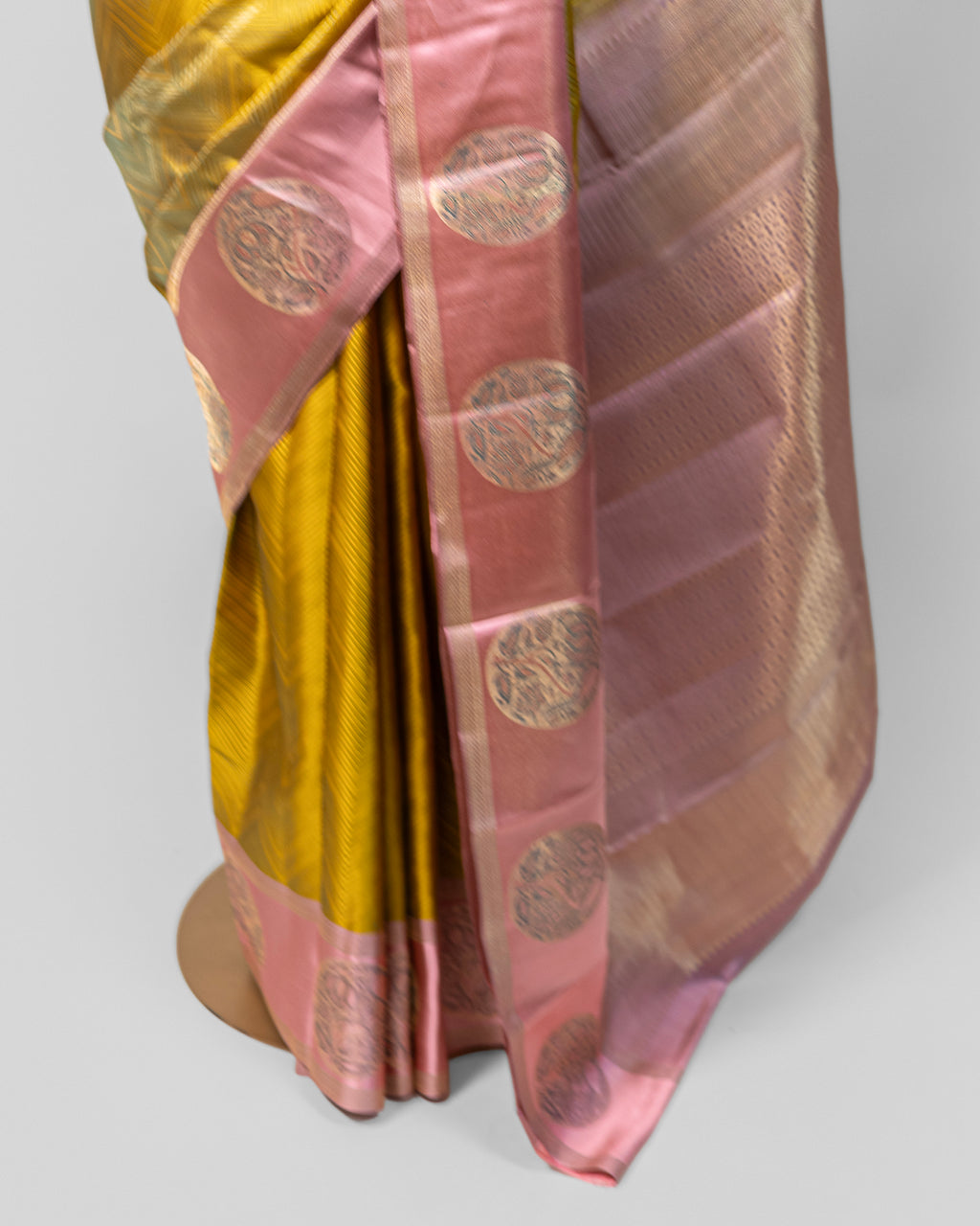 AMBER & BLUSH PINK KANJEEVARAM SILK SAREE