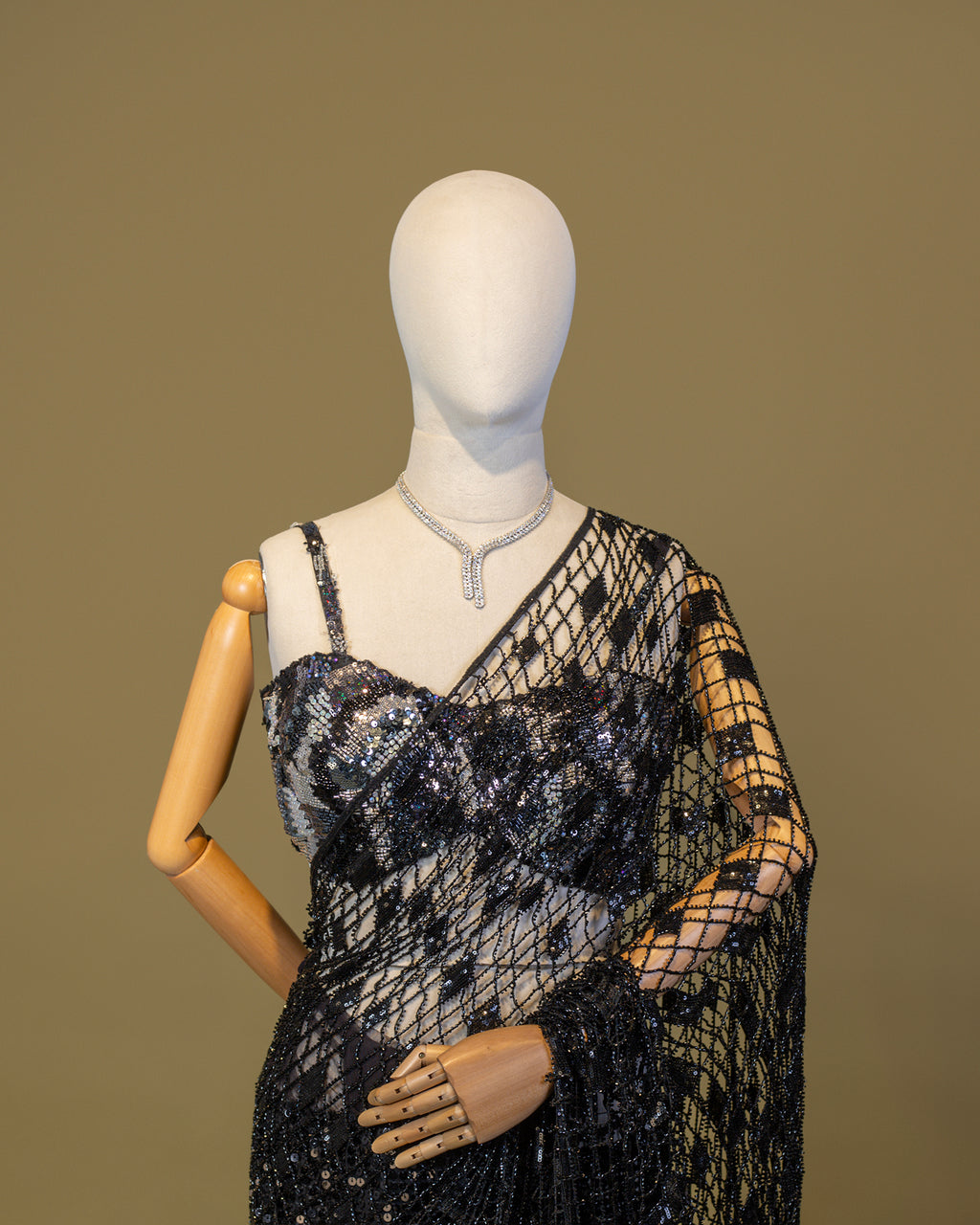 ONYX BLACK MESH SAREE