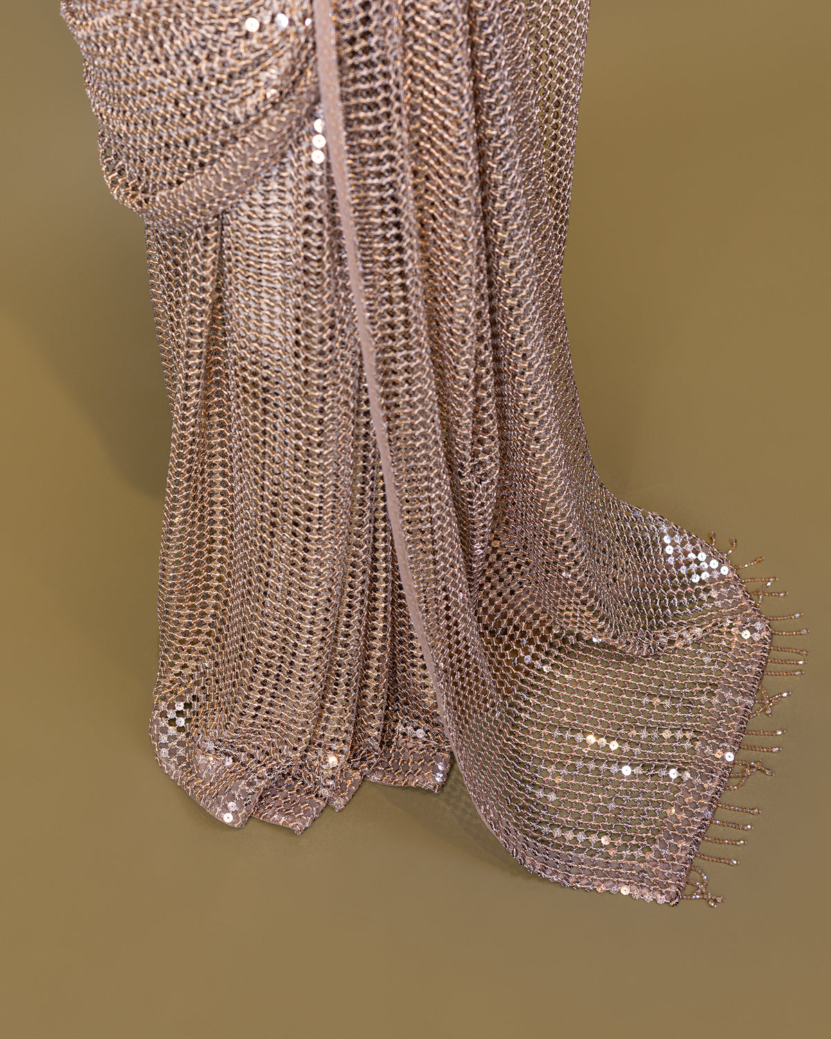 CHAMPAGNE GOLD EMBELLISHED MESH SAREE