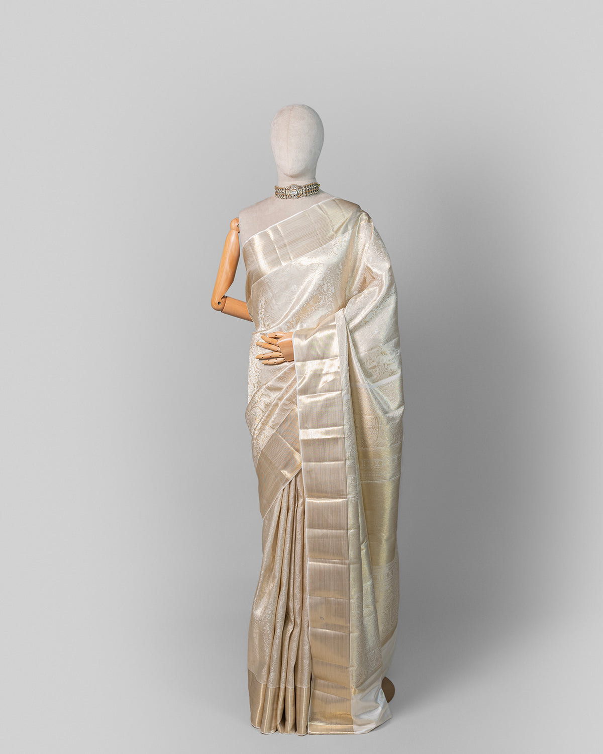 METALLIC IVORY KANJEEVARAM SILK SAREE