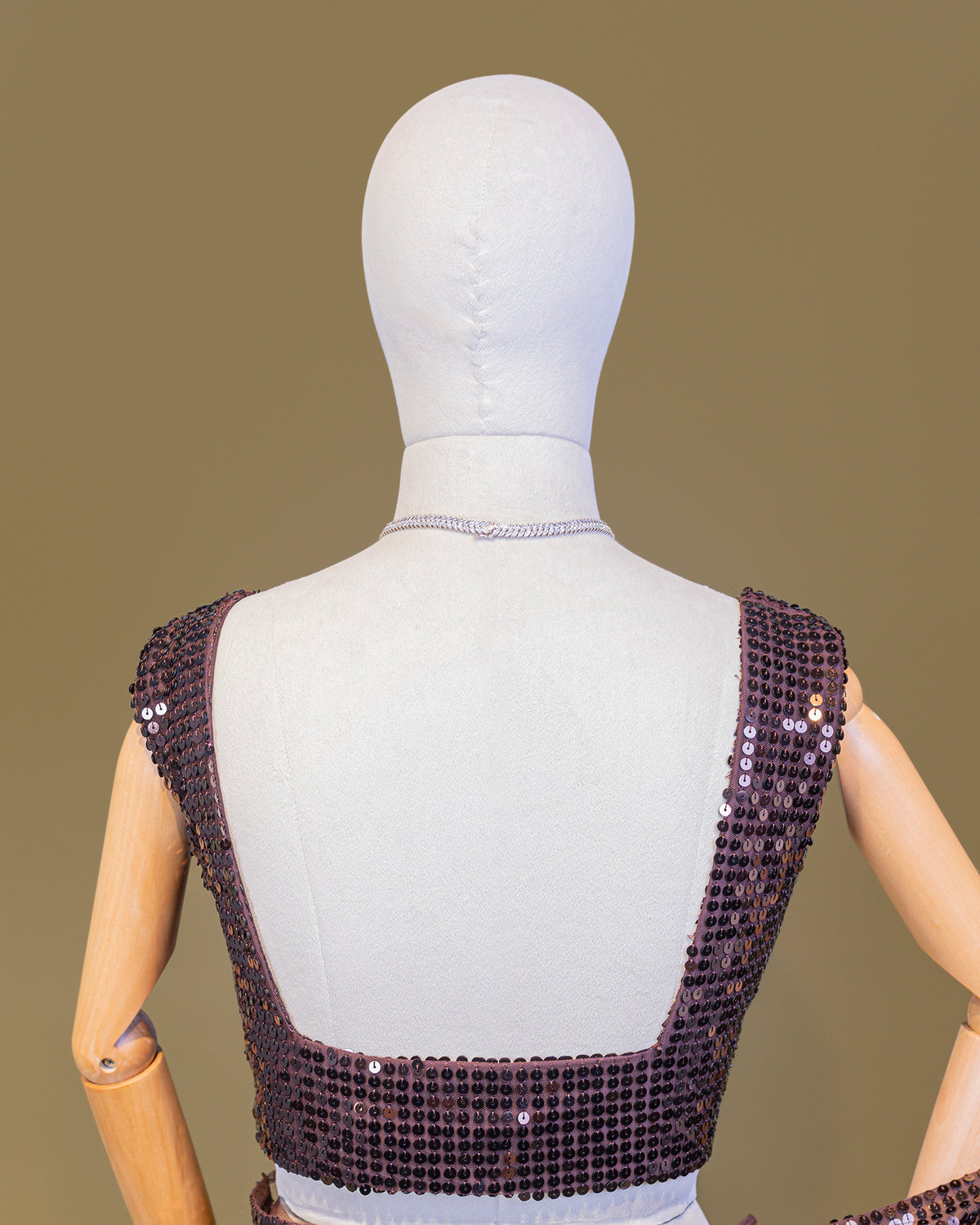 MOCHA BROWN EMBELLISHED SEQUINED MESH SAREE