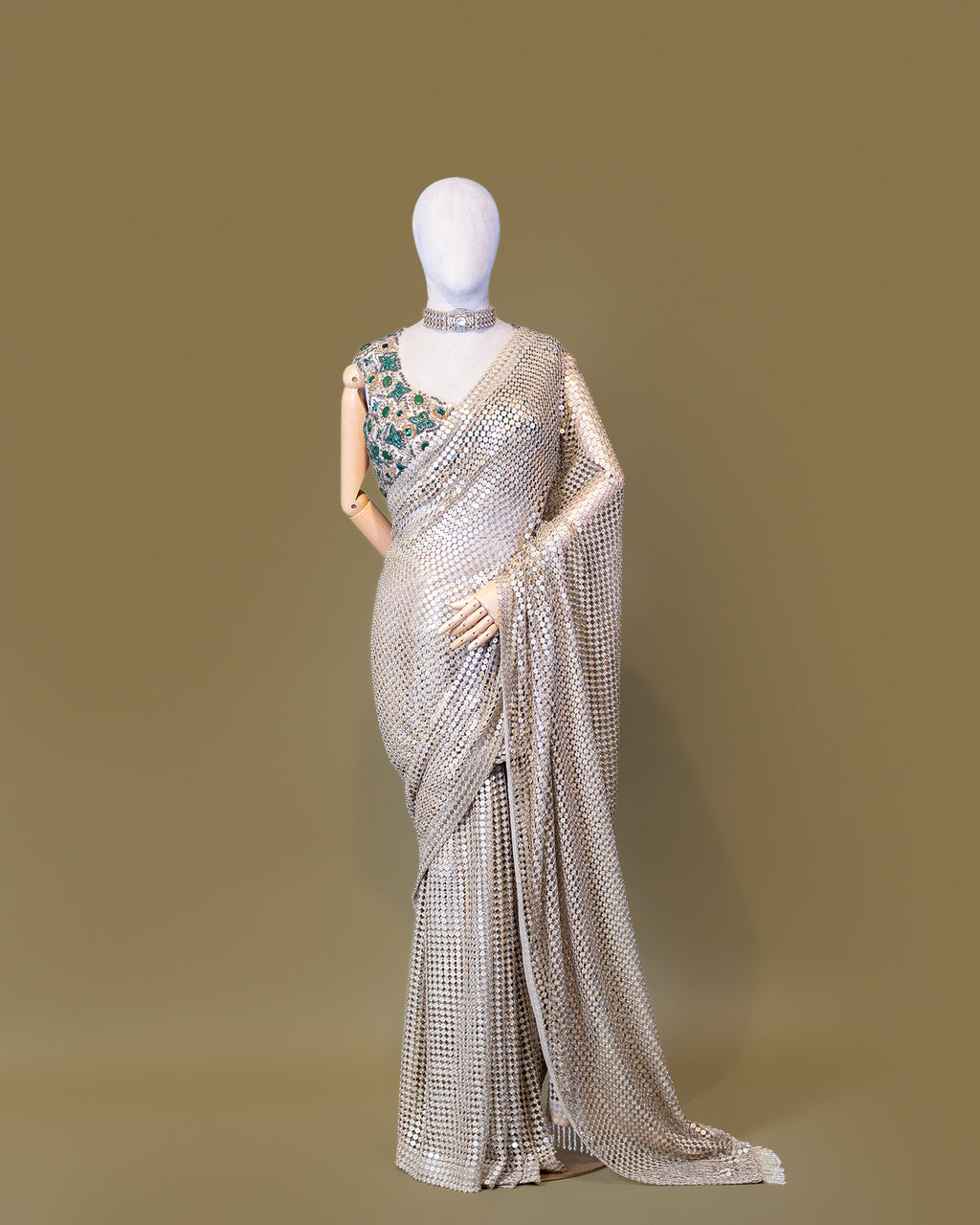 CHAMPAGNE EMBELLISHED MESH SAREE