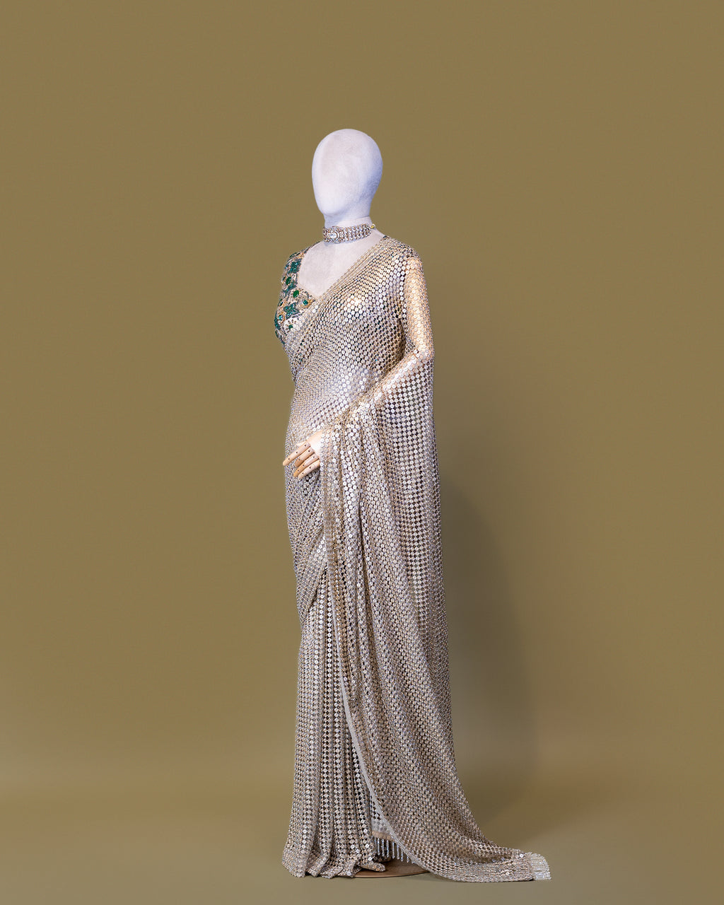 CHAMPAGNE EMBELLISHED MESH SAREE