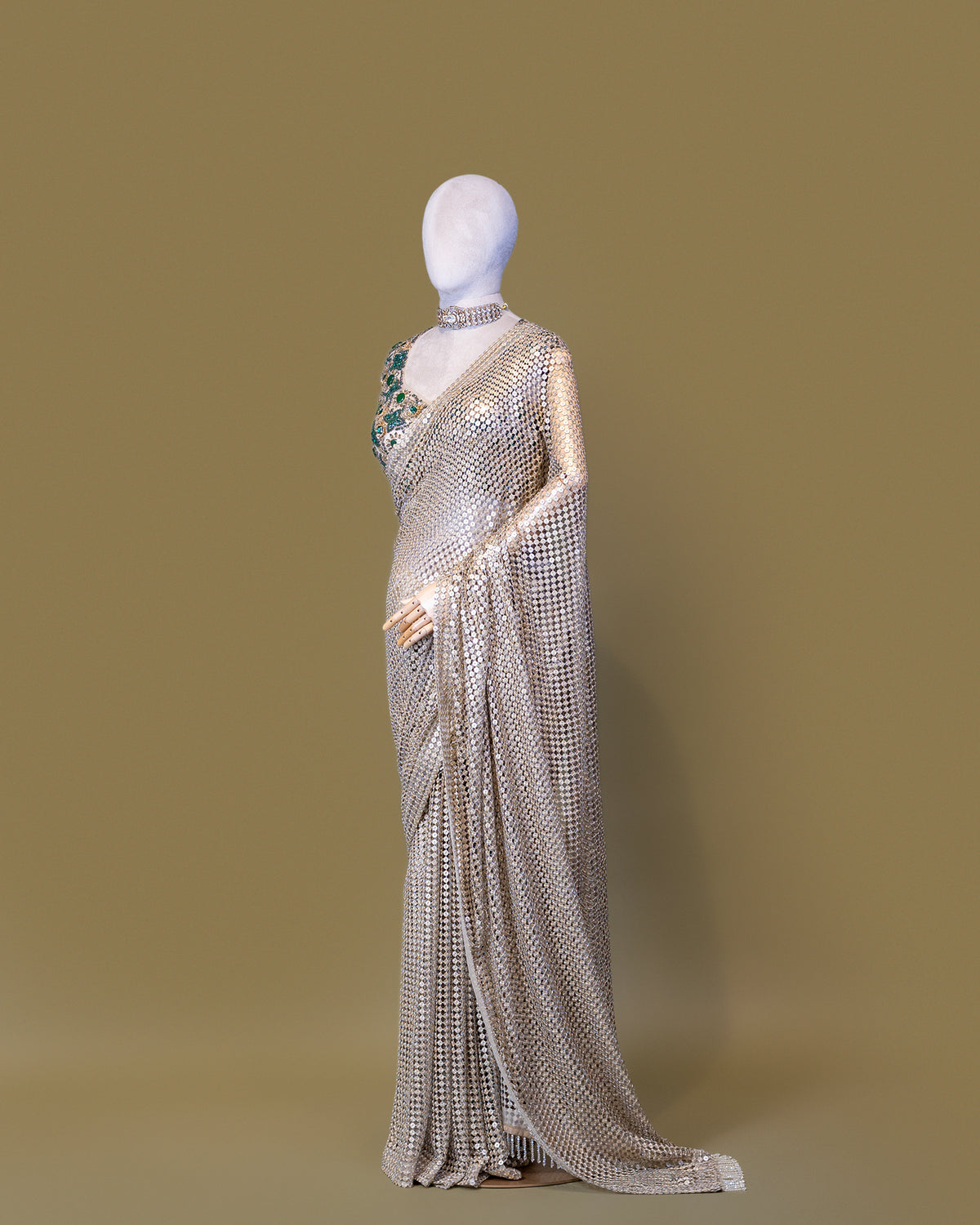 CHAMPAGNE EMBELLISHED MESH SAREE