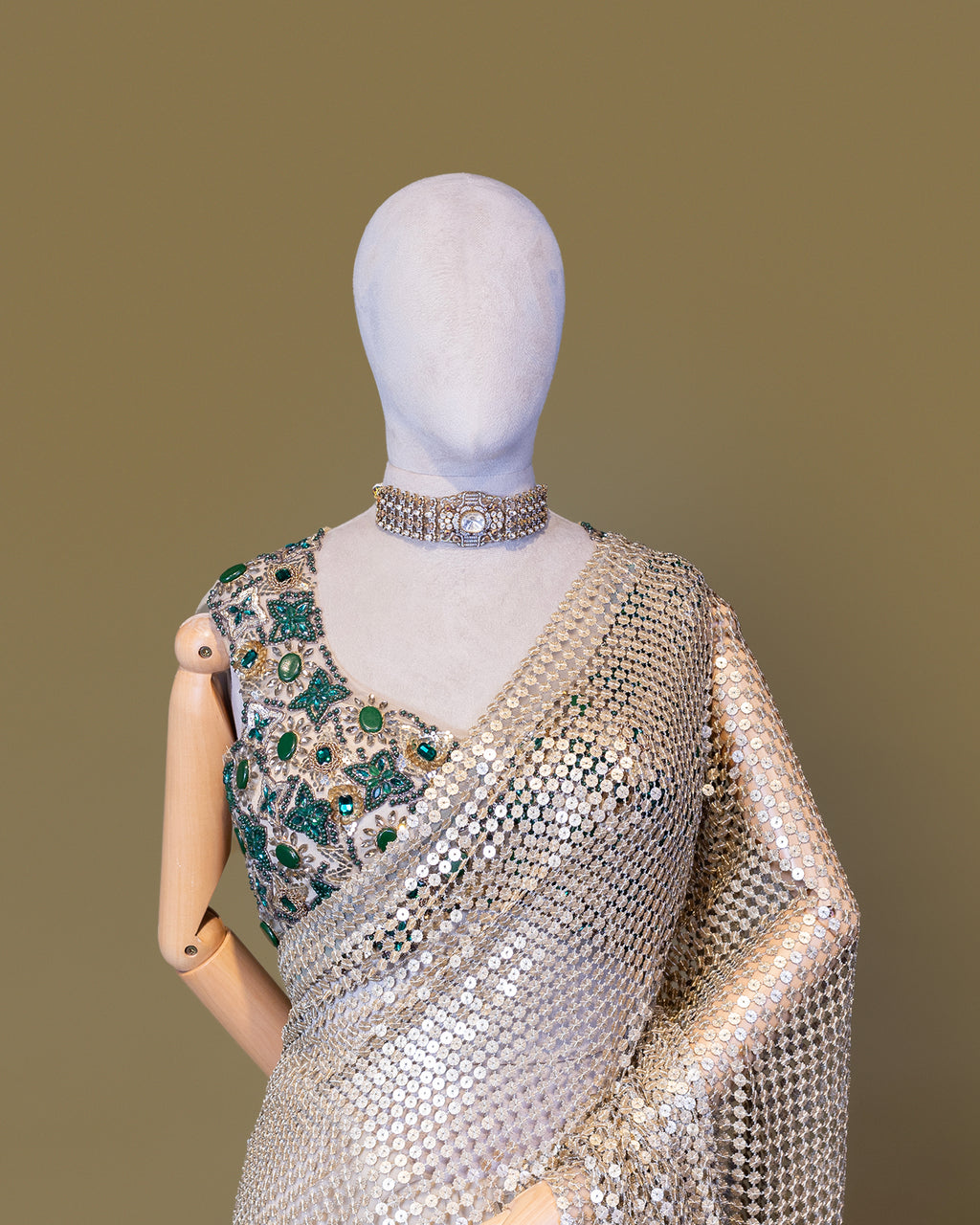 CHAMPAGNE EMBELLISHED MESH SAREE