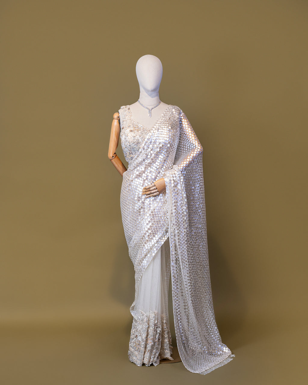 IVORY EMBELLISHED MESH SAREE
